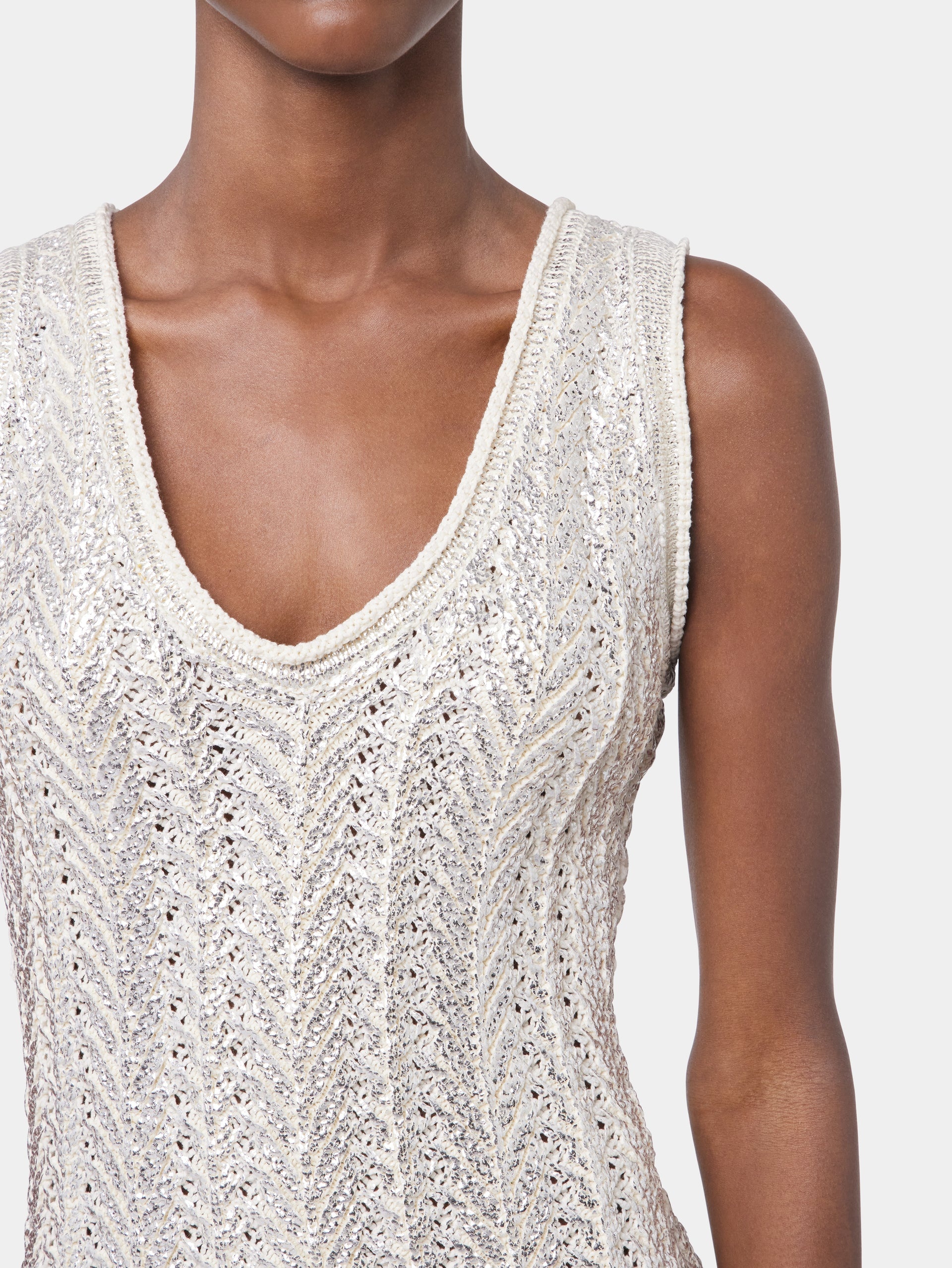 ECRU SHORT DRESS IN COTTON KNIT WITH SILVER INDUCTION - 5