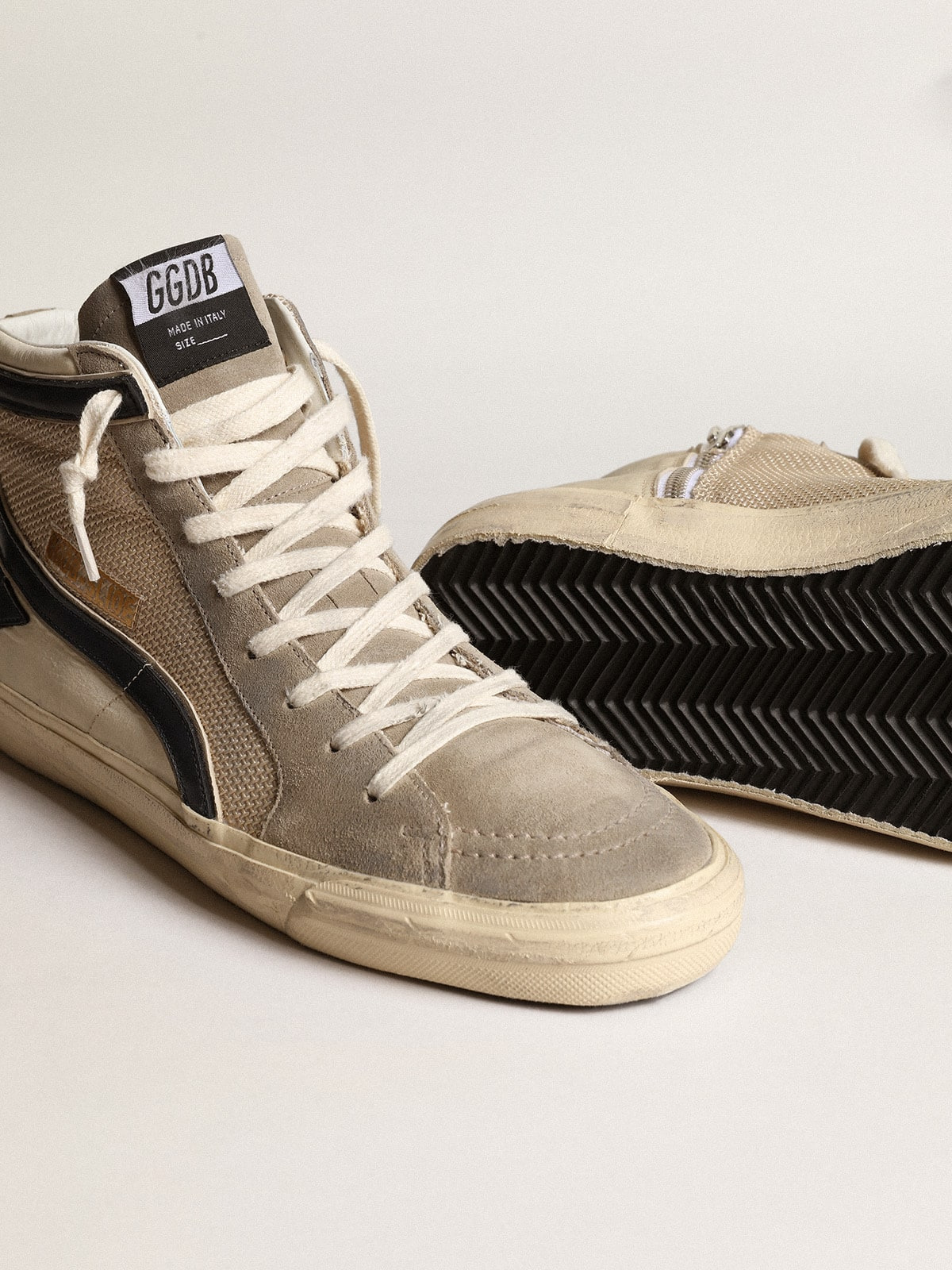 Slide in beige mesh and nylon with blue leather star and flash - 4