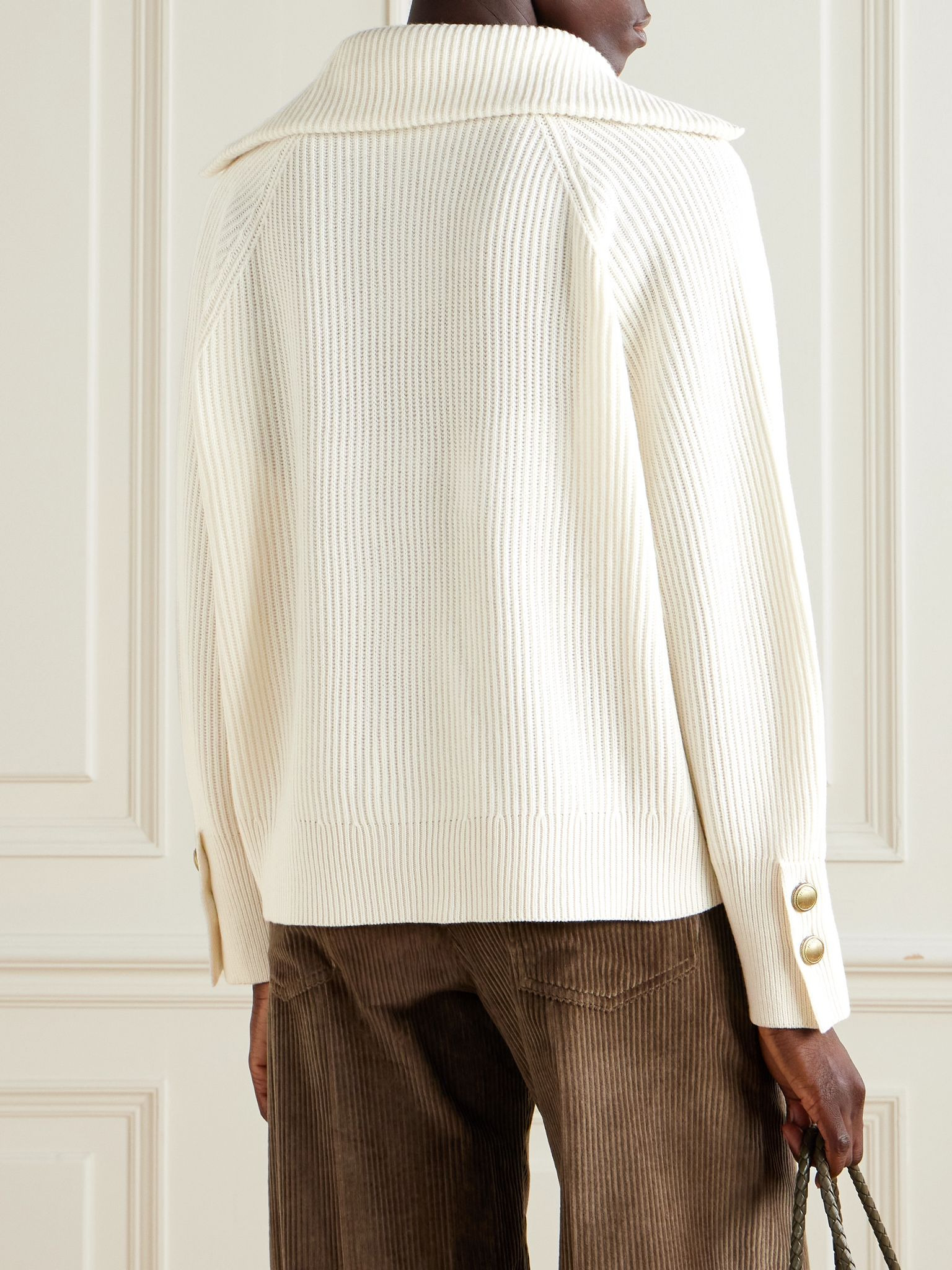 Ribbed wool, cashmere and silk-blend sweater Off-white - 4
