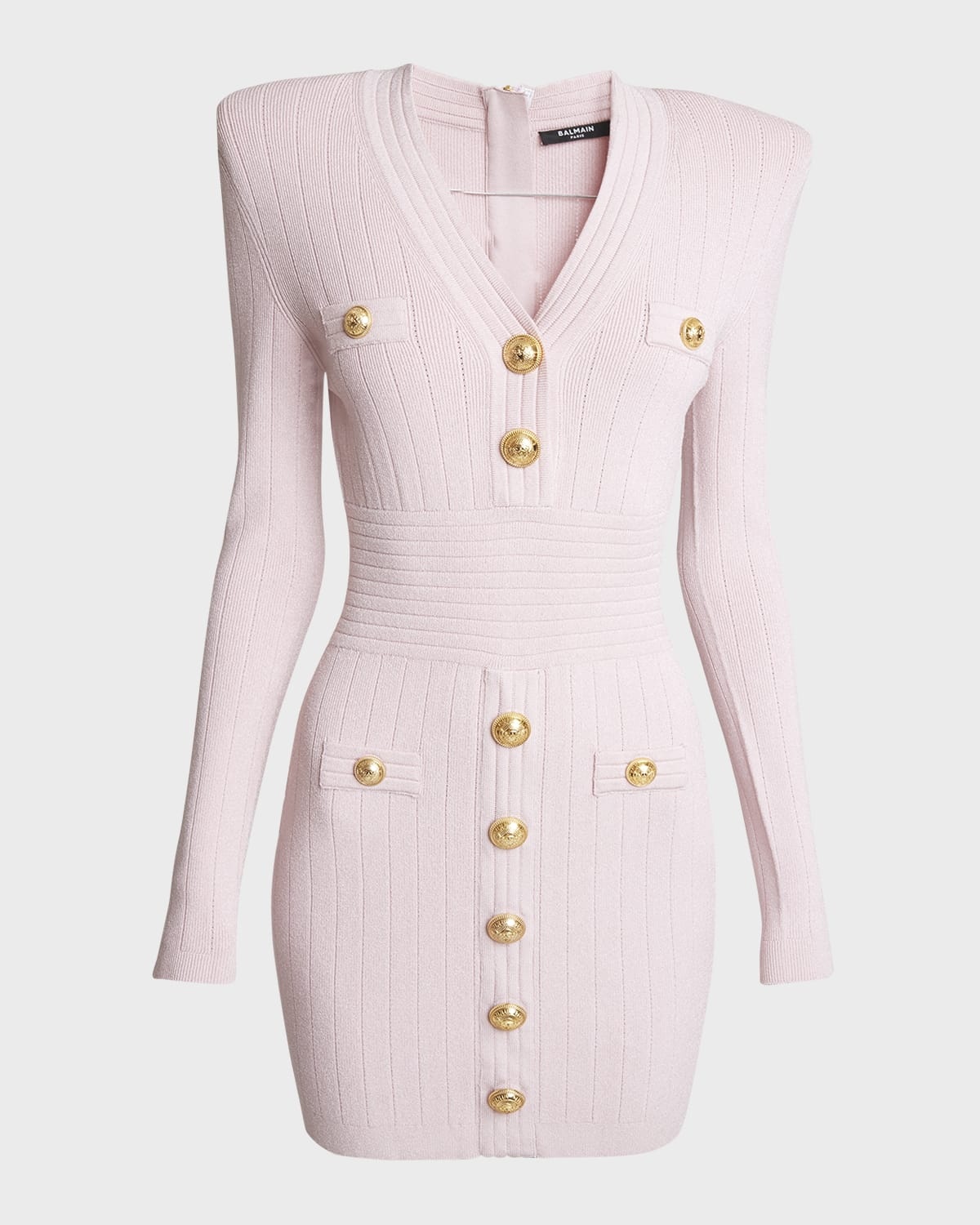 Long-Sleeve Buttoned Short Knit Dress - 1