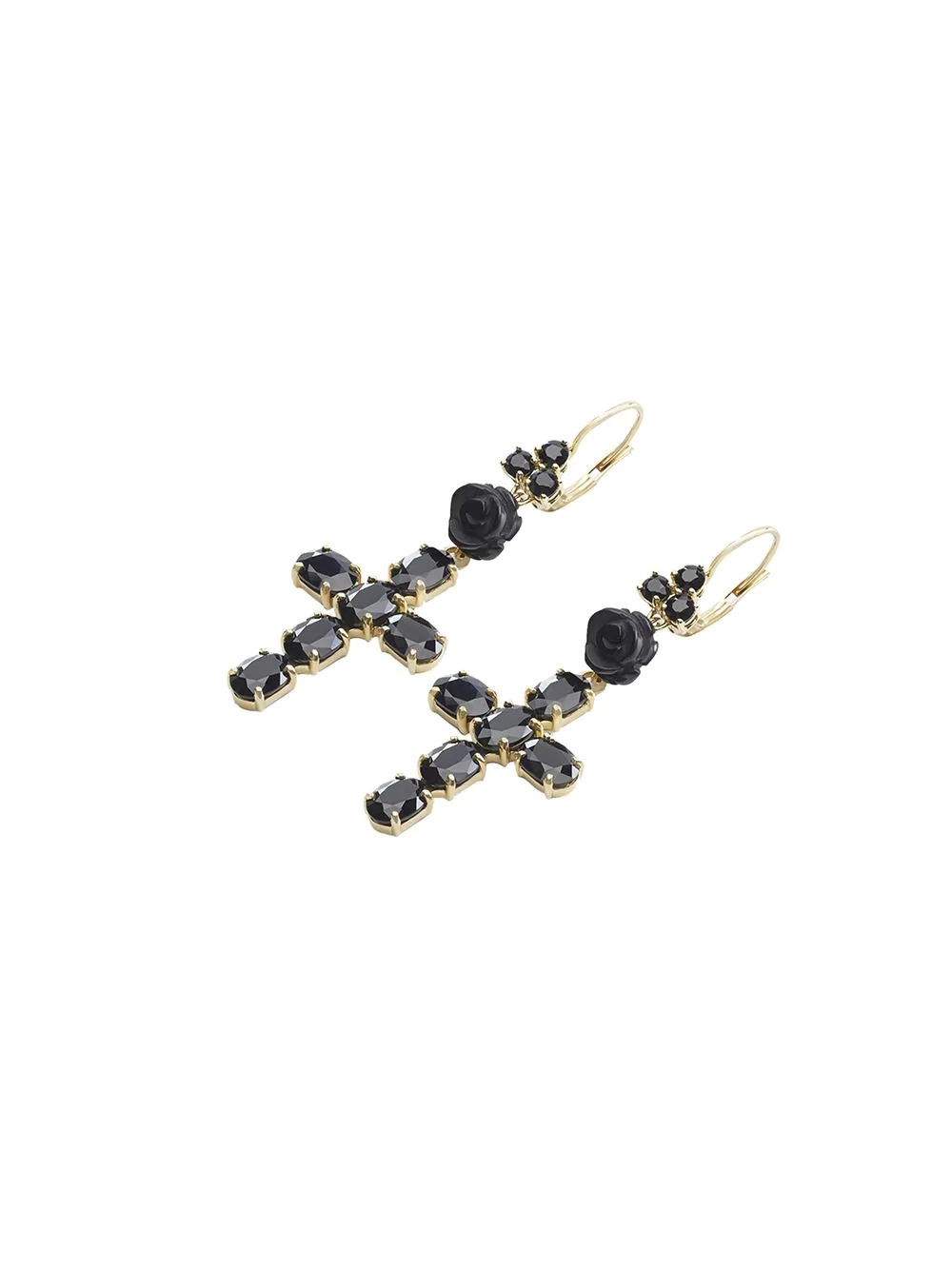 18kt yellow gold Devotion cross black sapphire and jade earrings - 2