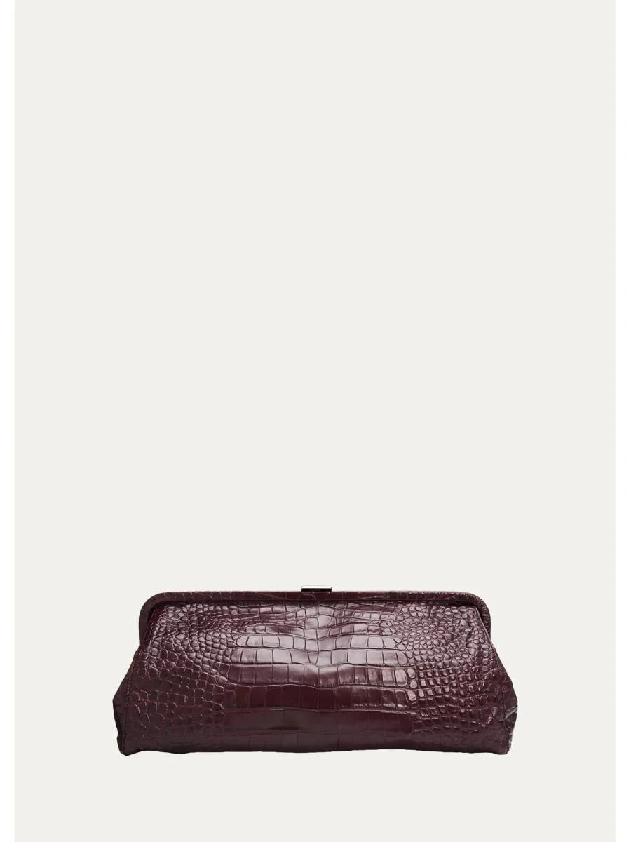 Angelica Large Croc-Embossed Leather Frame Clutch - 1