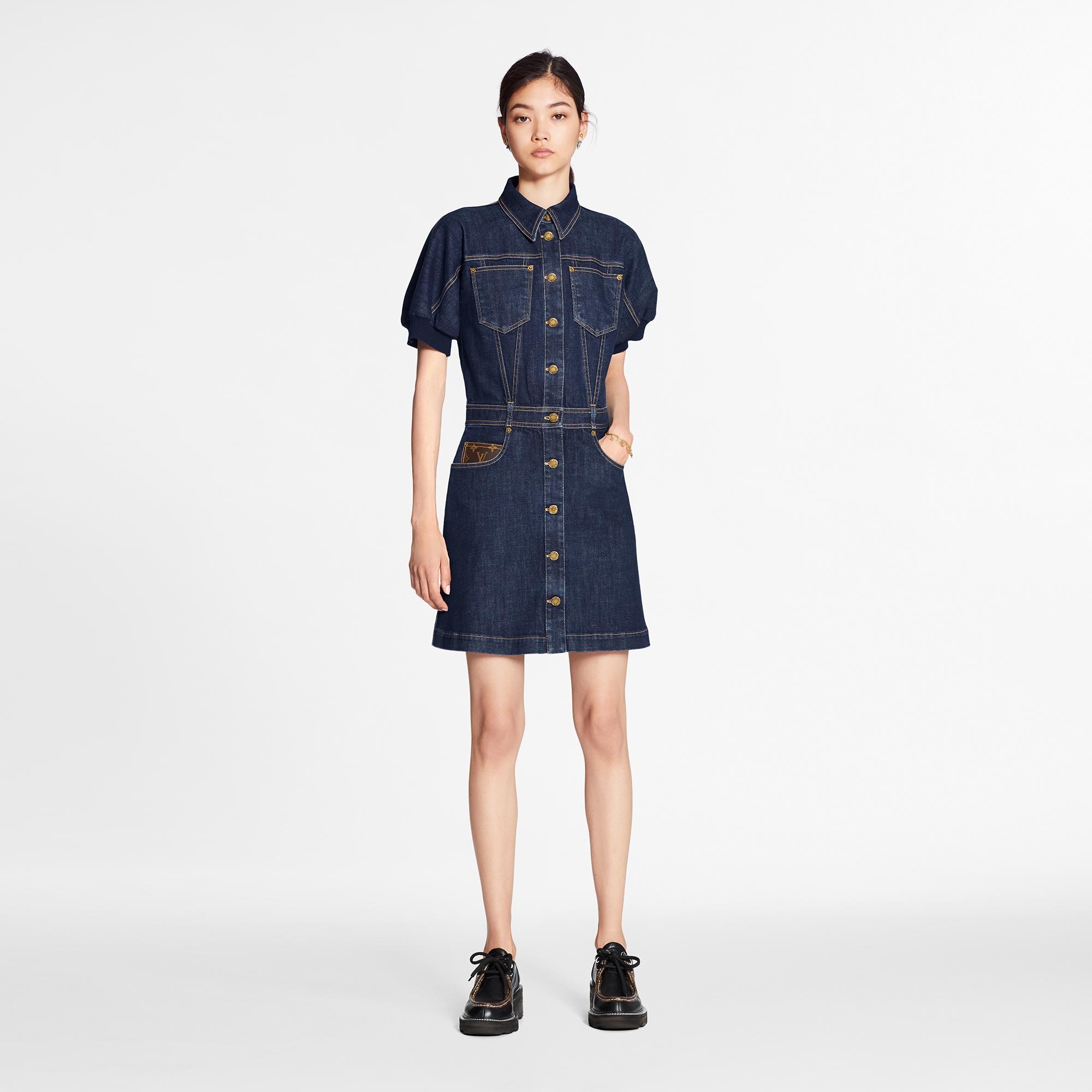 Button-Up A-Line Indigo Denim Dress  - 2