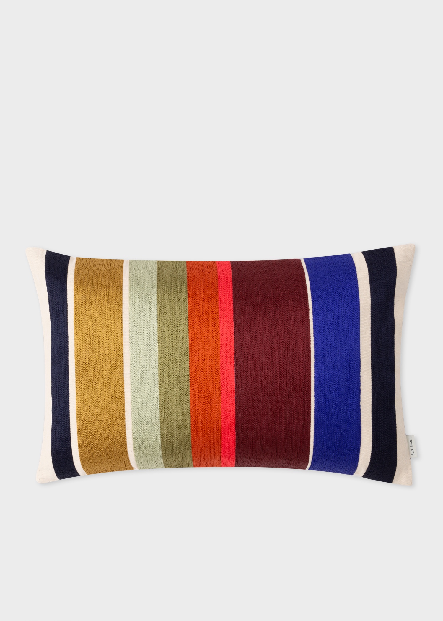 Ecru Embroidered 'Signature Stripe' Bolster Cushion - 1