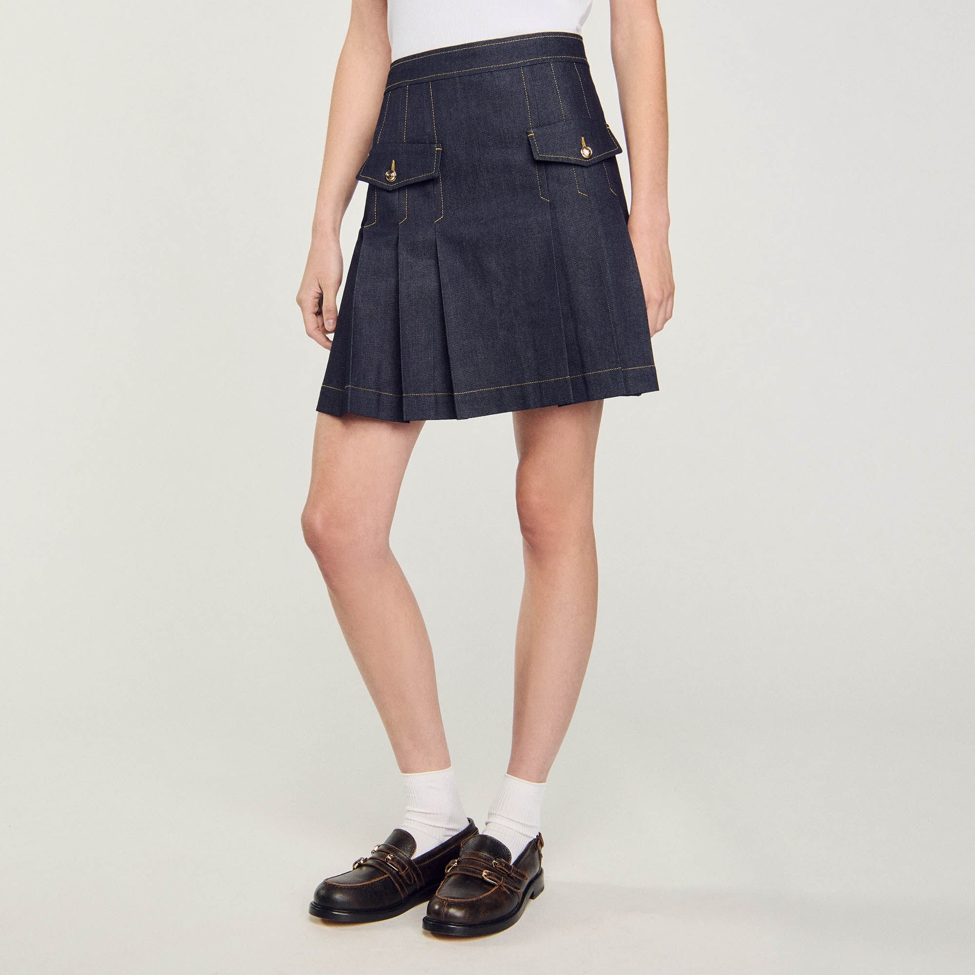 PLEATED DENIM SKIRT - 5
