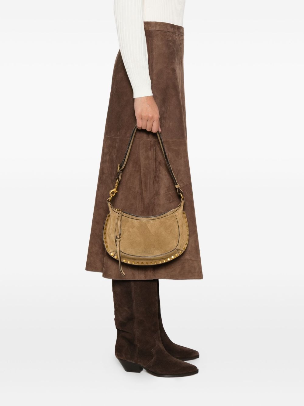 Oskan curved suede studded shoulder bag - 2