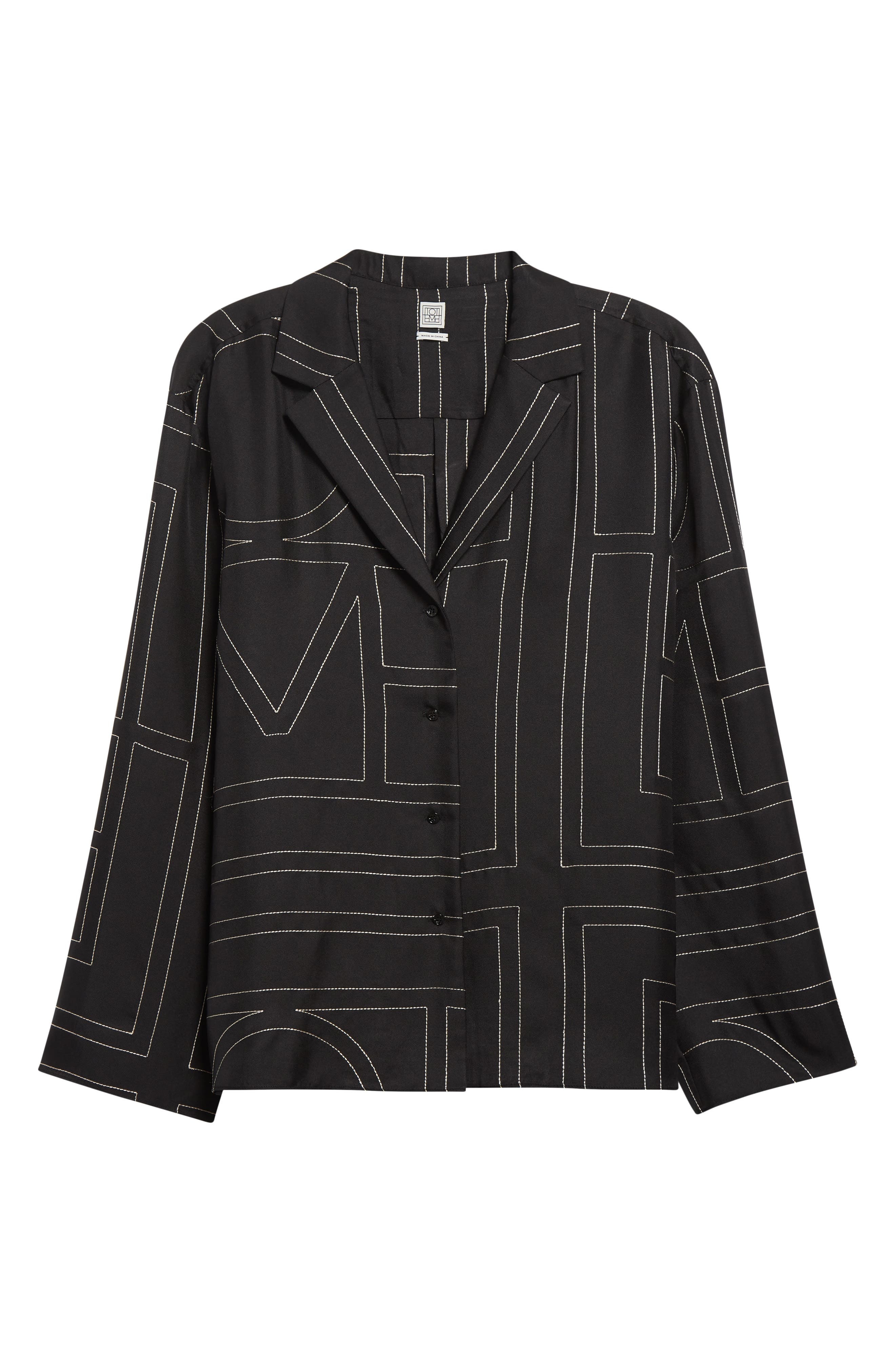TOTEME Monogram Silk Pajama Top in Black Monogram at Nordstrom - 6