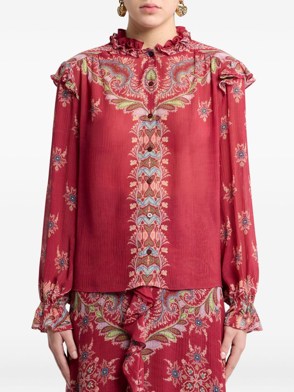 ruffled paisley-print blouse - 3