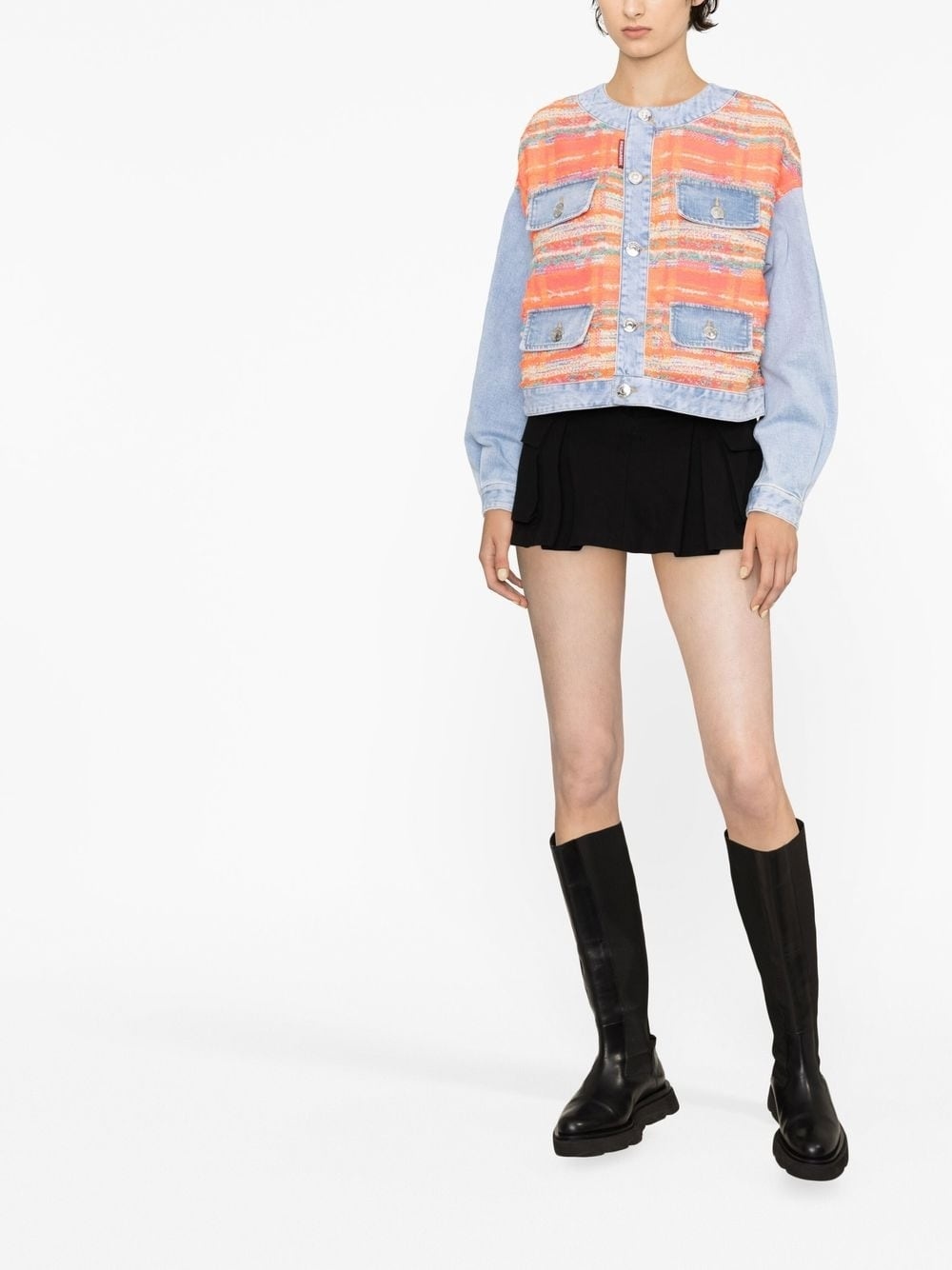 panelled button-front denim jacket - 2