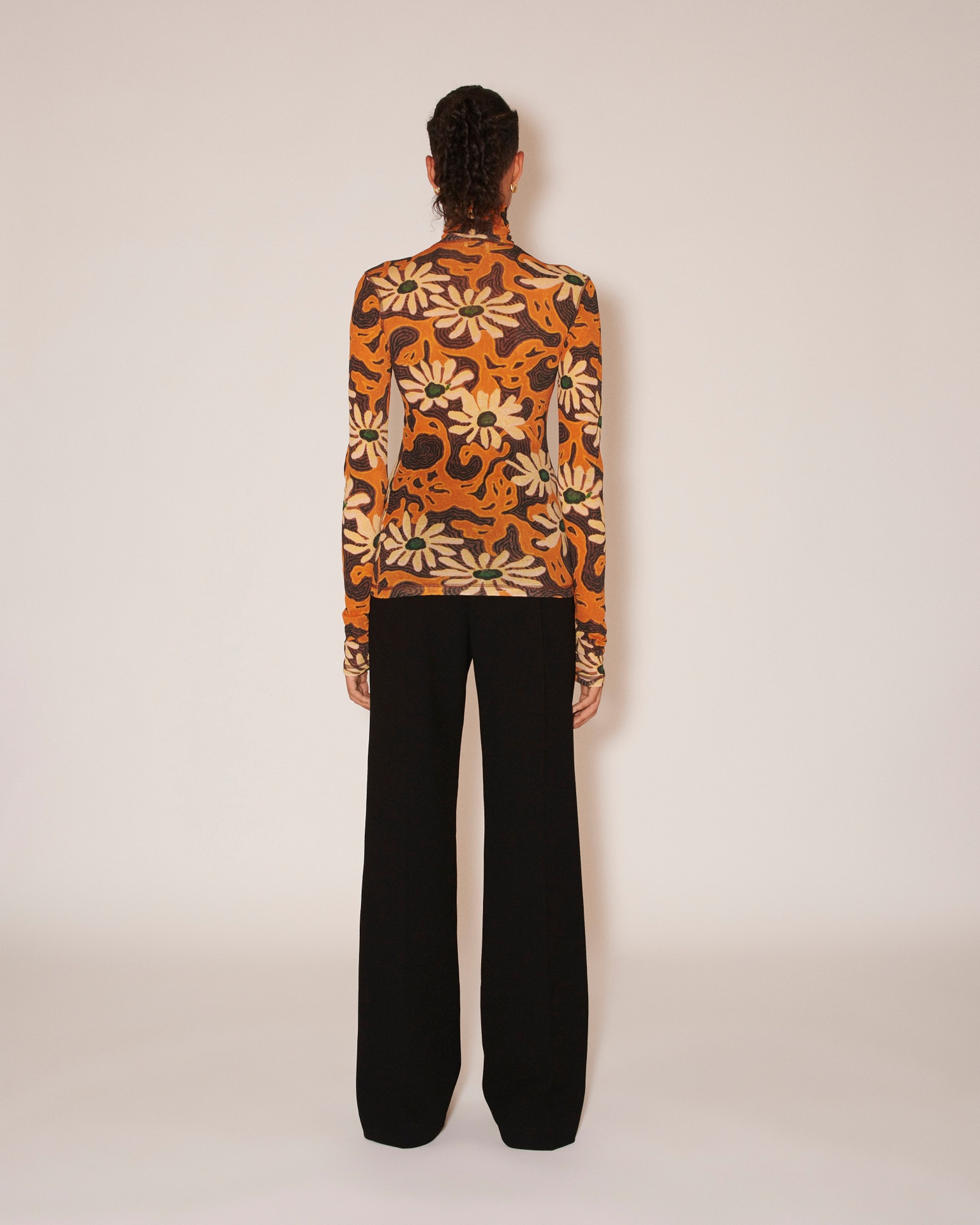 HARRI - Mesh-jersey floral turtleneck top - Orange - 4