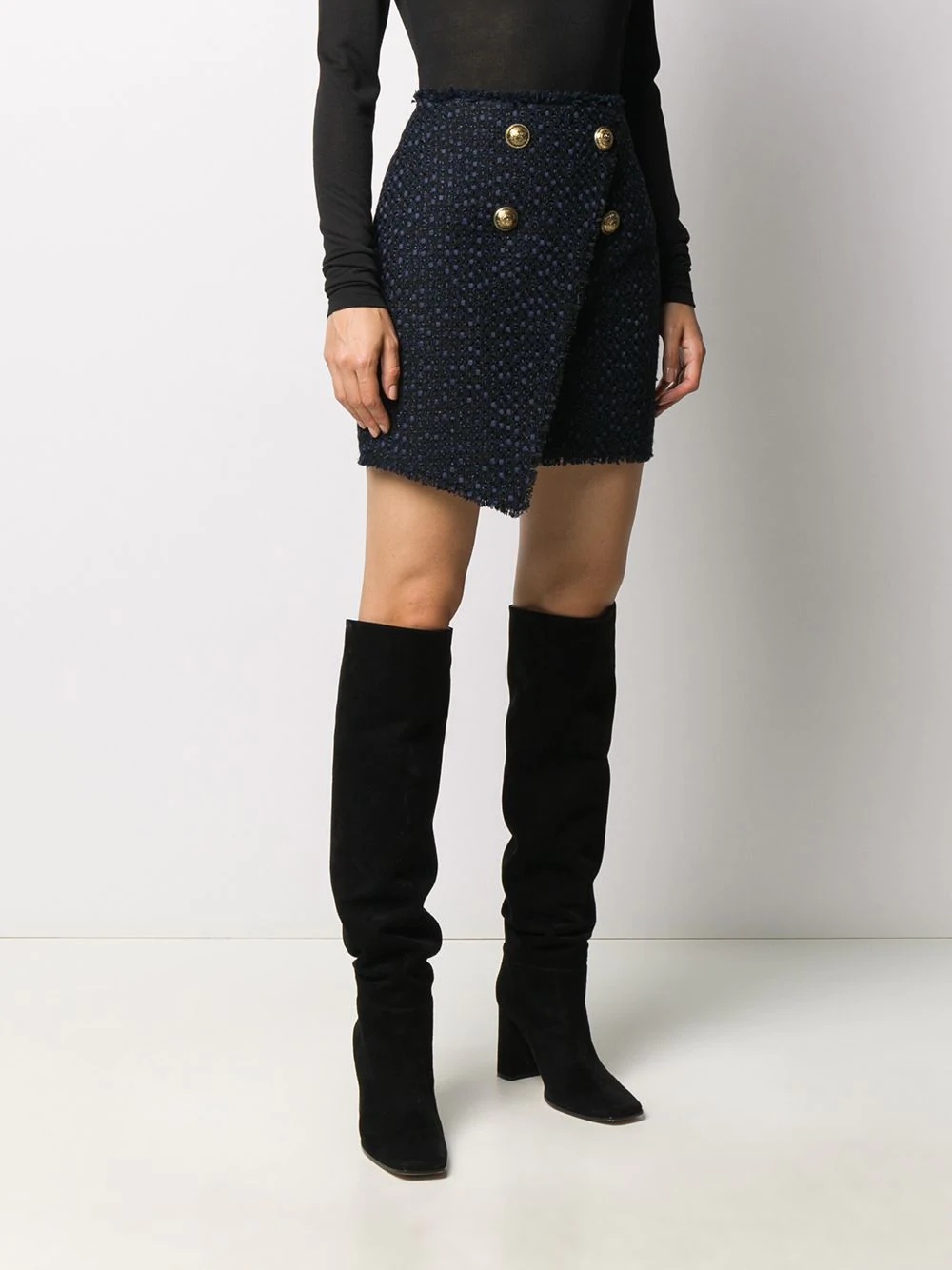 asymmetric wraparound tweed skirt - 3