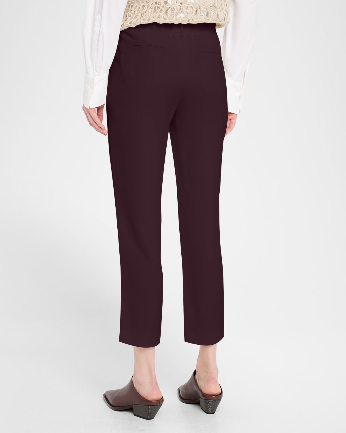 Silk Crepe Cady Tailored Straight-Leg Pull-On Pants - 3
