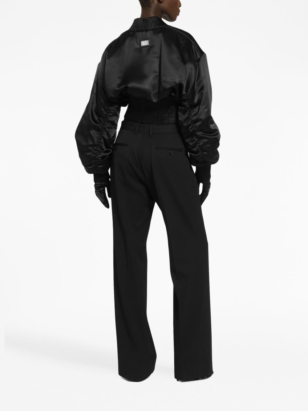satin zip-up cropped jacket - 3