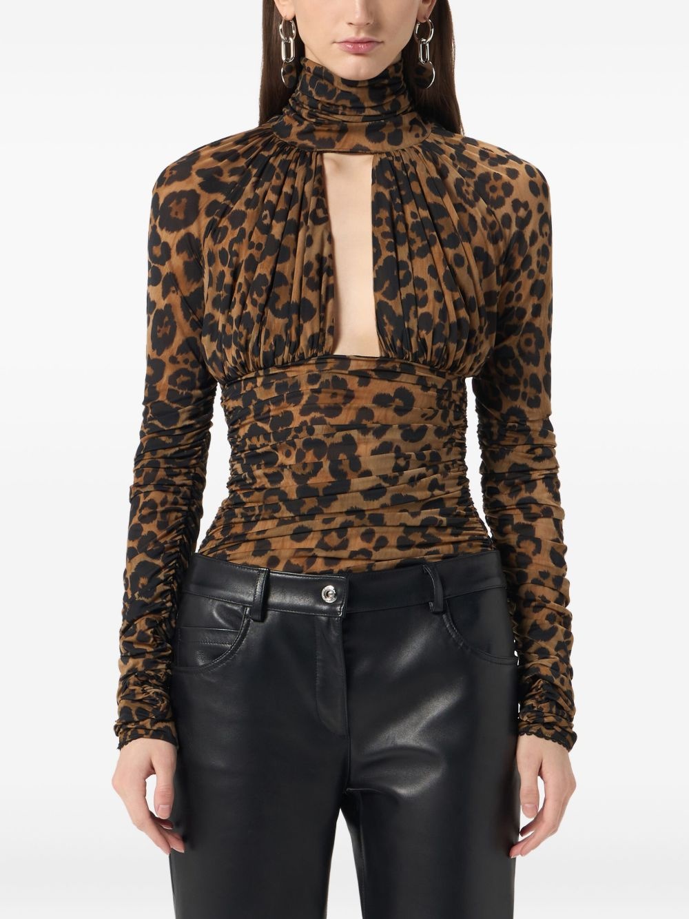 leopard-print ruched bodysuit - 3