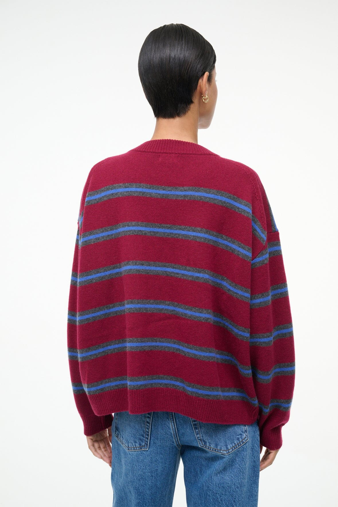 STAUD SERRANO CASHMERE RELAXED CREW CRIMSON STRIPE - 4