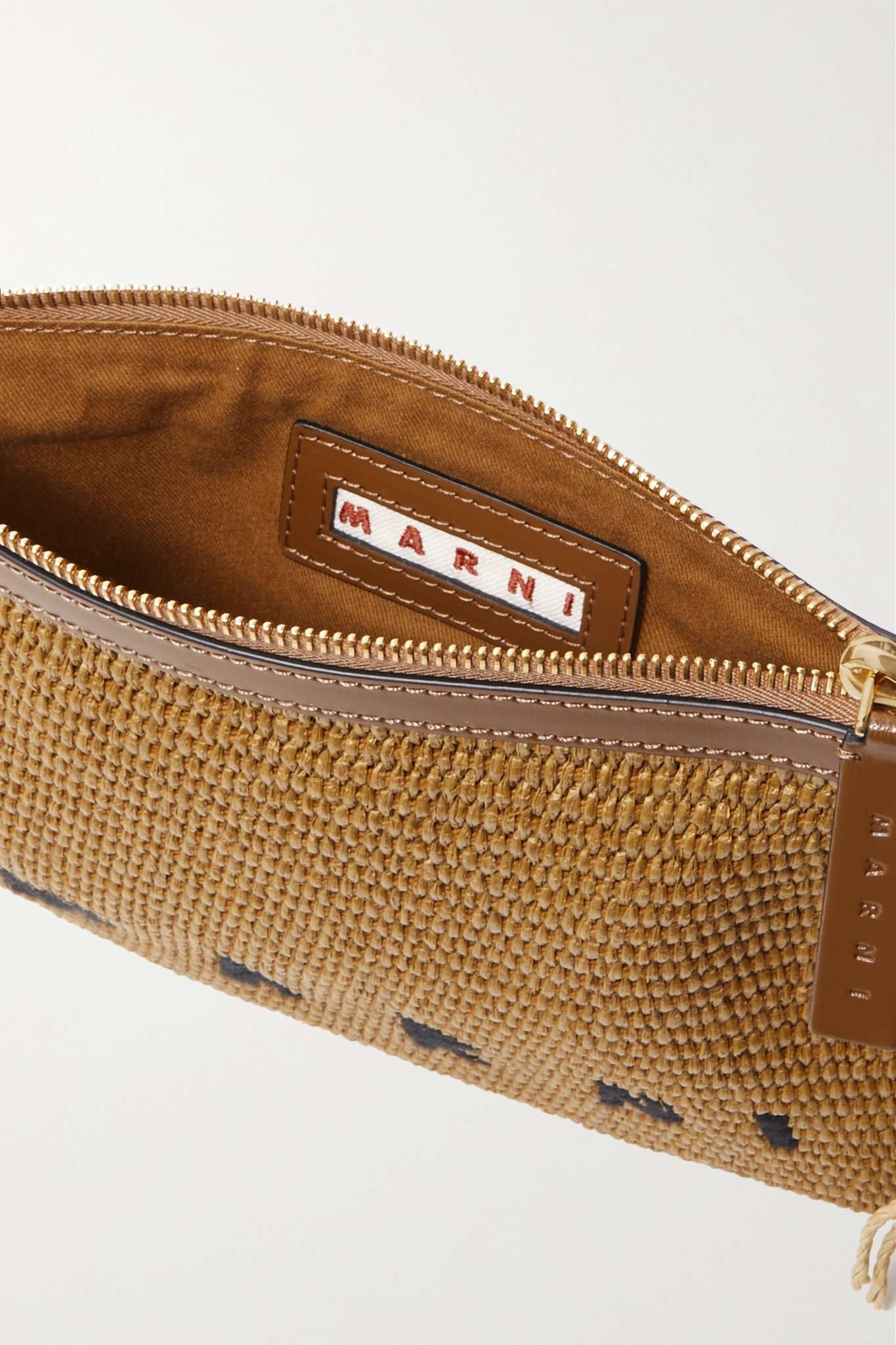 Marcel leather-trimmed embroidered raffia shoulder bag - 5