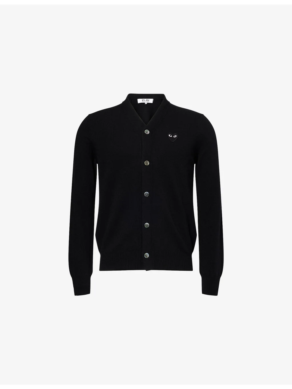 V-Neck Black Heart Wool Knit Cardigan - 1