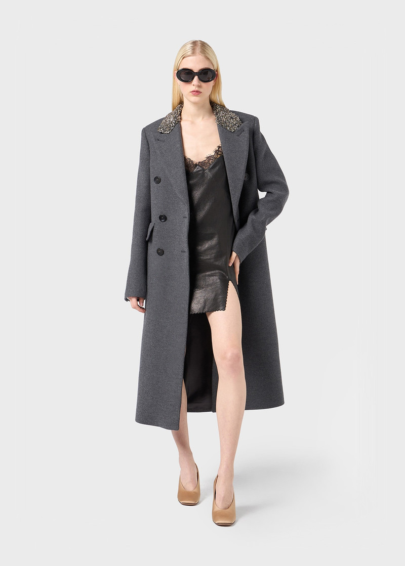 Blumarine DOUBLE-BREASTED COAT WITH EMBROIDERED COLLAR outlook
