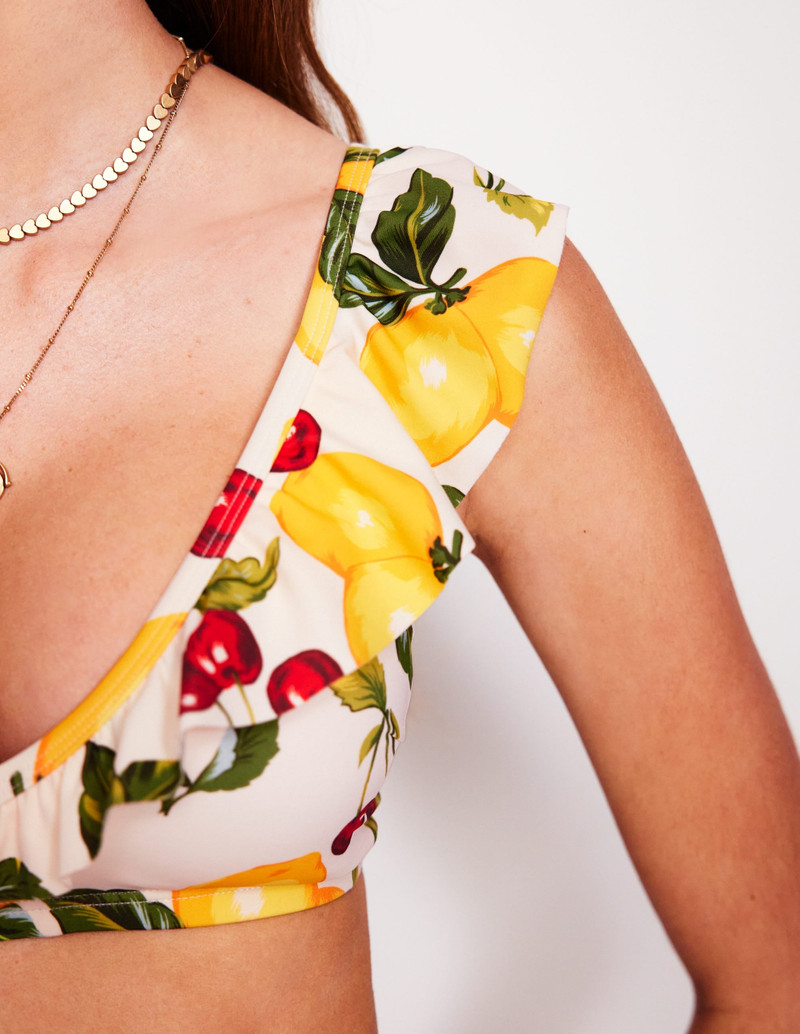 Evia Ruffle Bikini Top-Ivory, Cherries and Lemons 3