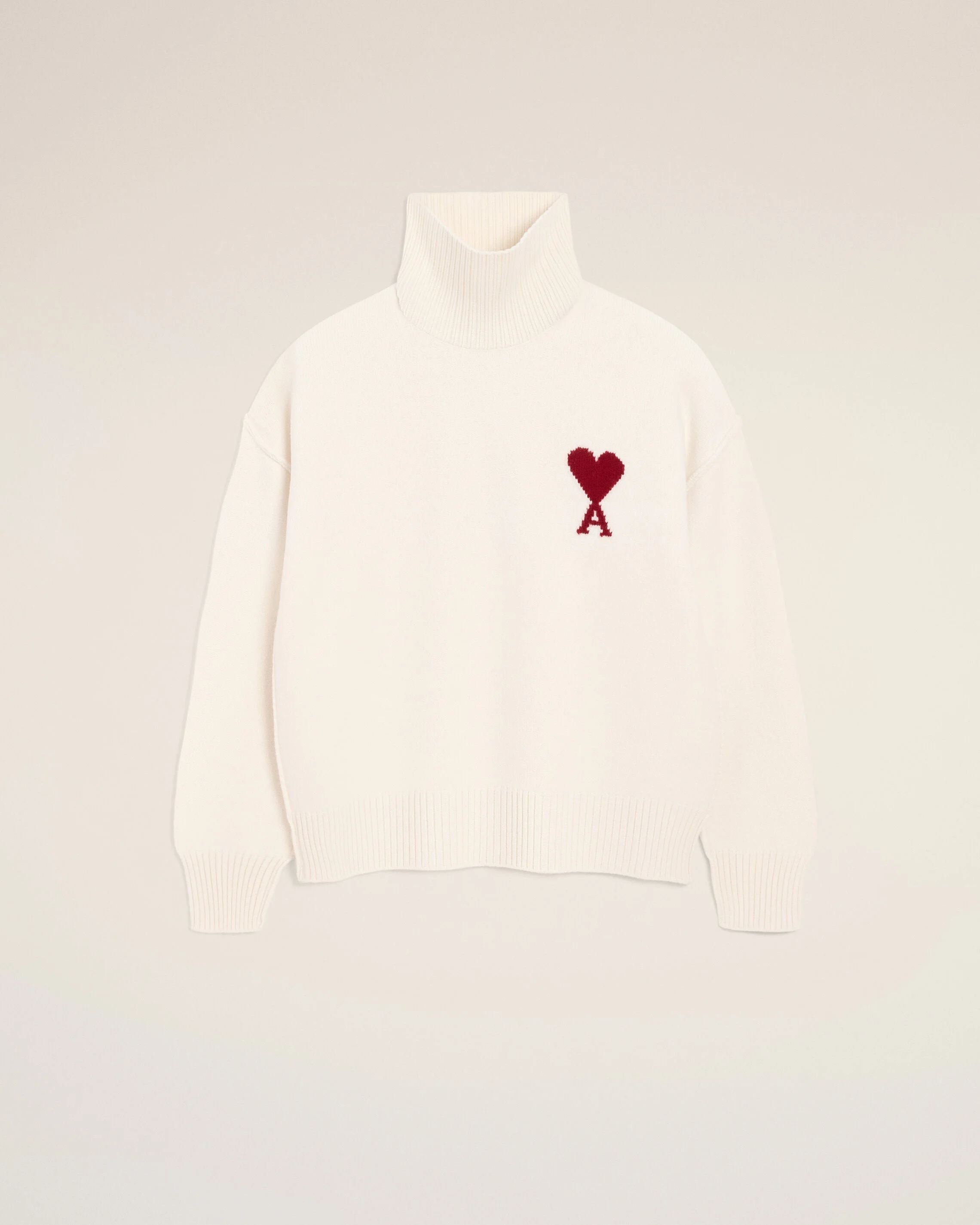 WHITE WOOL AMI DE COEUR FUNNEL NECK SWEATER - 1