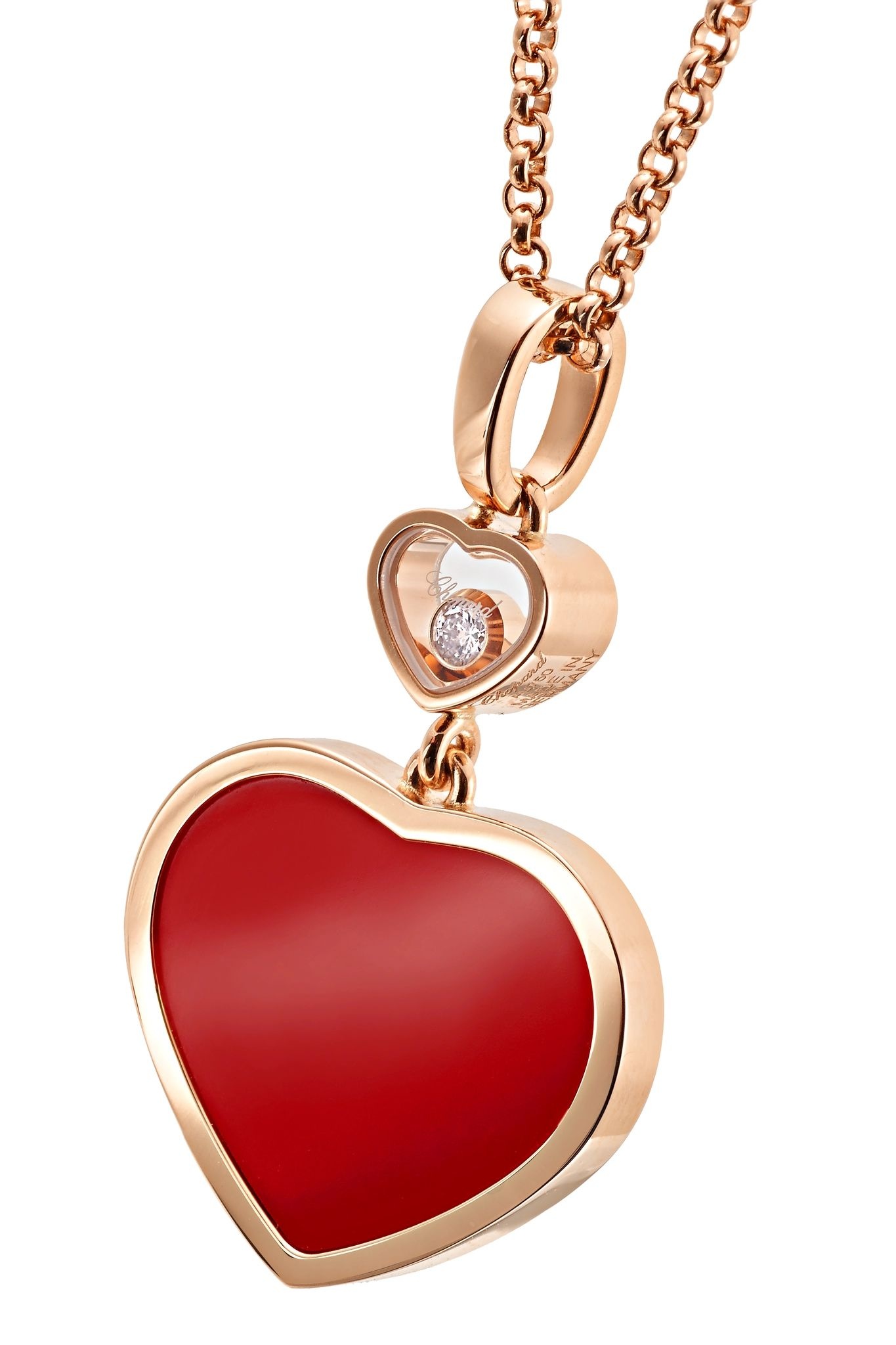 Happy Hearts 18-karat rose gold, diamond and red stone necklace - 4