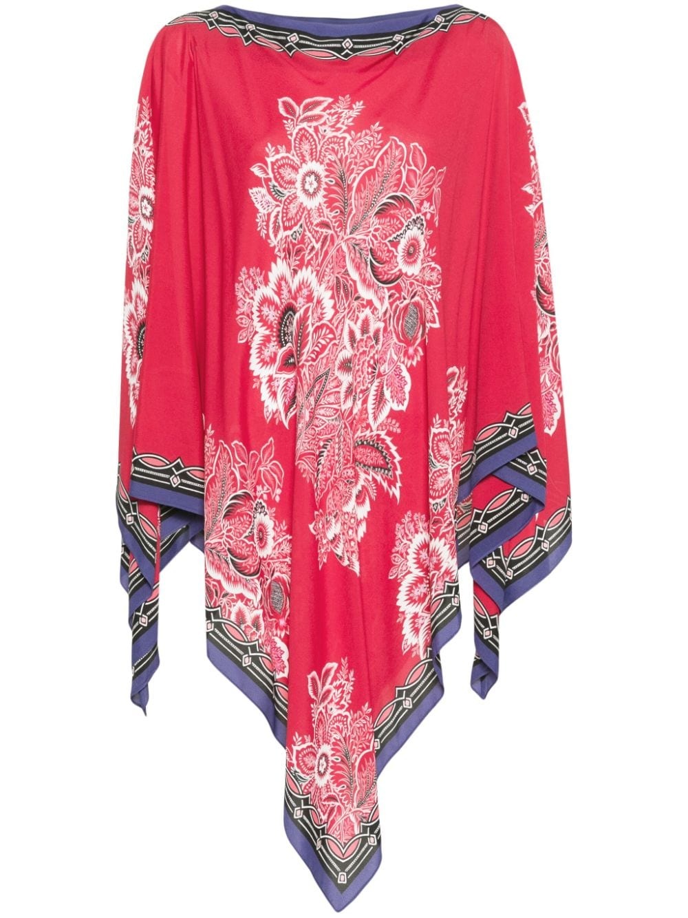 floral-print boat-neck poncho - 1