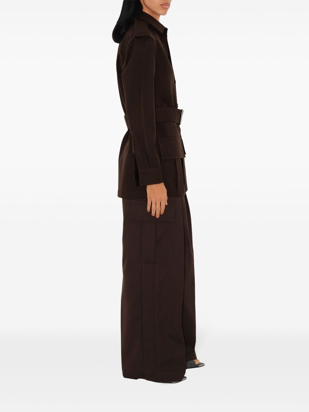 wide-leg wool cargo trousers - 3