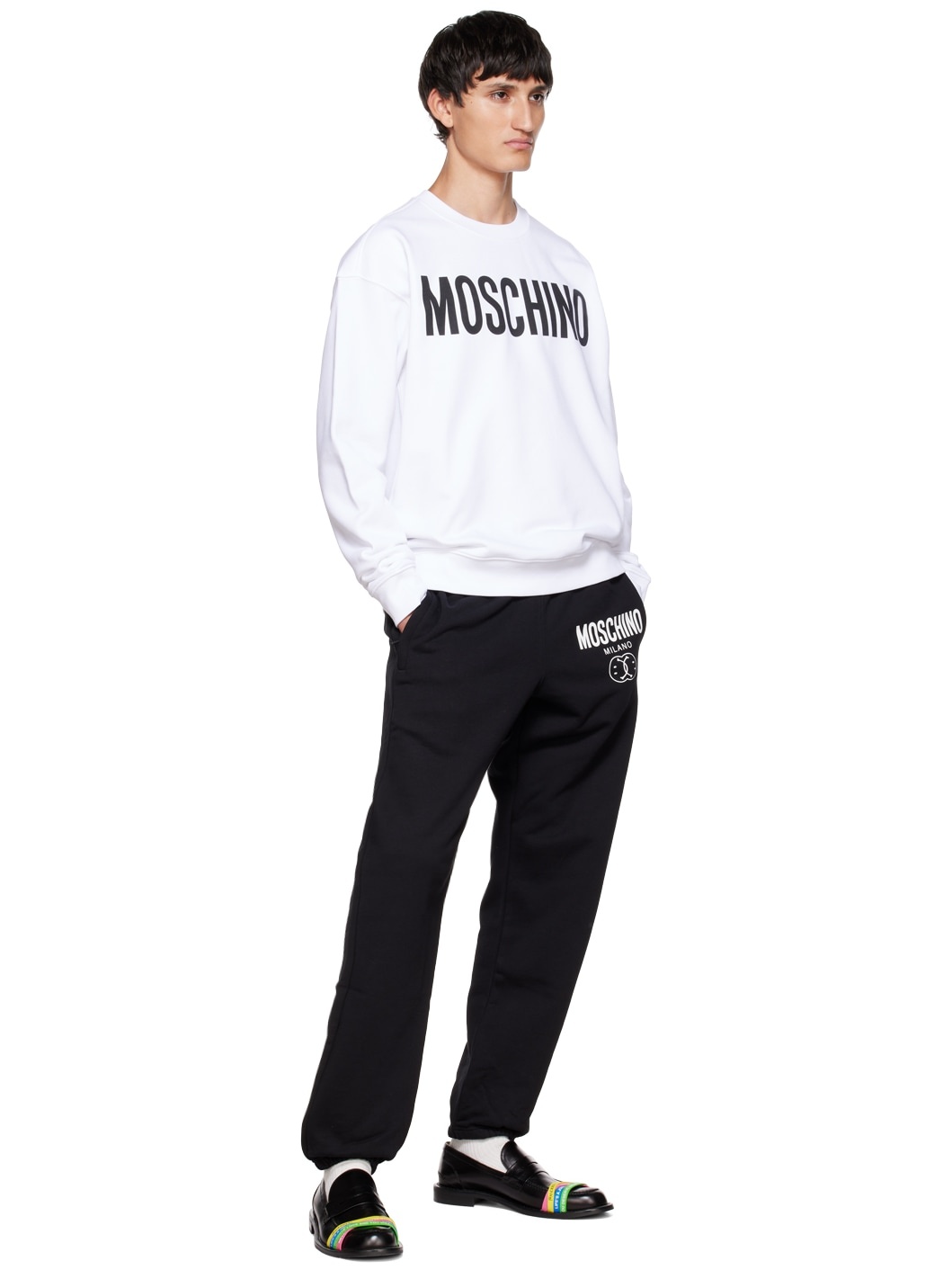 Moschino DOUBLE SMILEY® LOGO ORGANIC FLEECE JOGGERS | REVERSIBLE