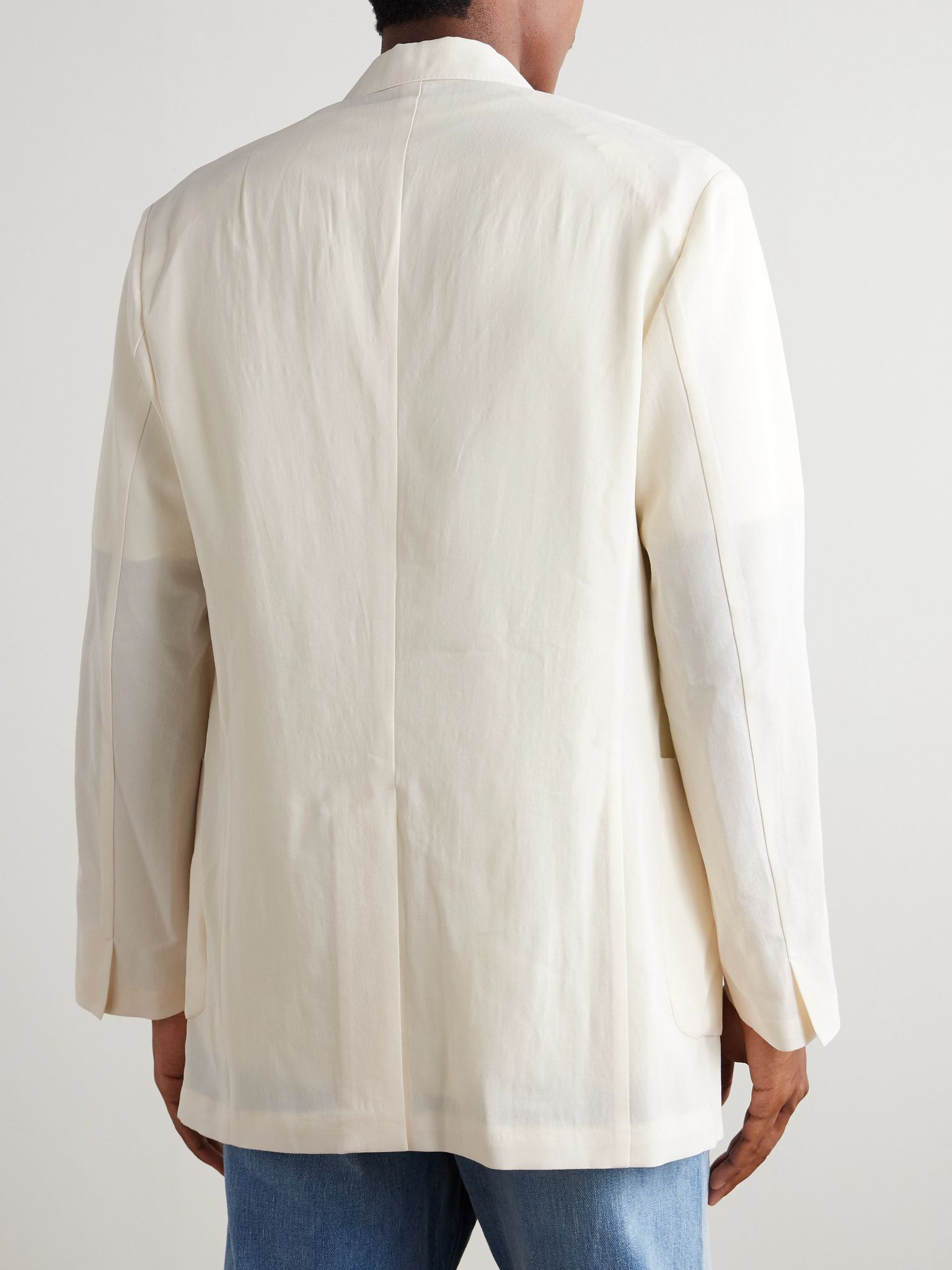 Oversized Cotton and Wool-Blend Gabardine Blazer Cream - 4