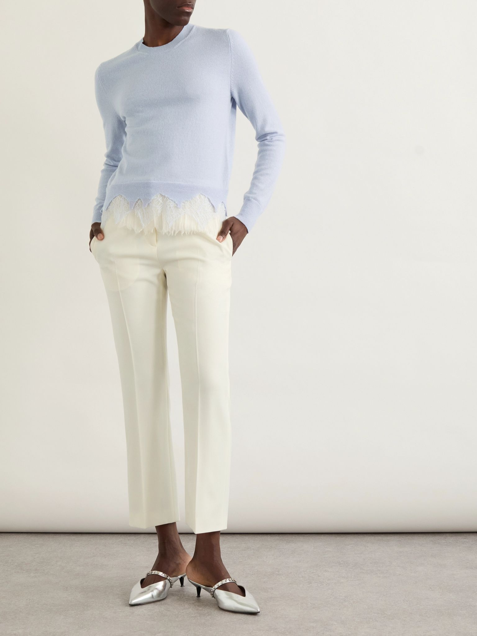 Lace-trimmed wool and cashmere-blend sweater Blue - 2