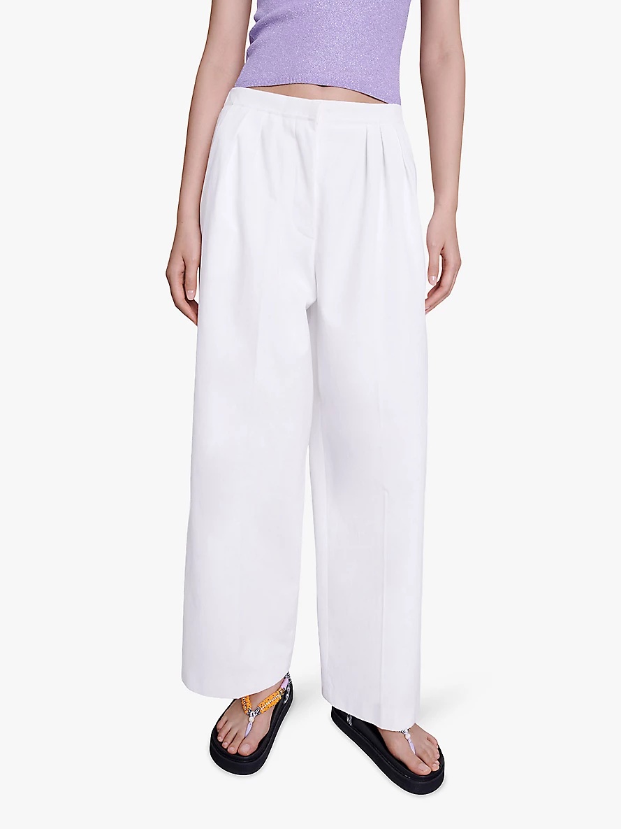 Wide-leg high-rise cotton trousers - 5