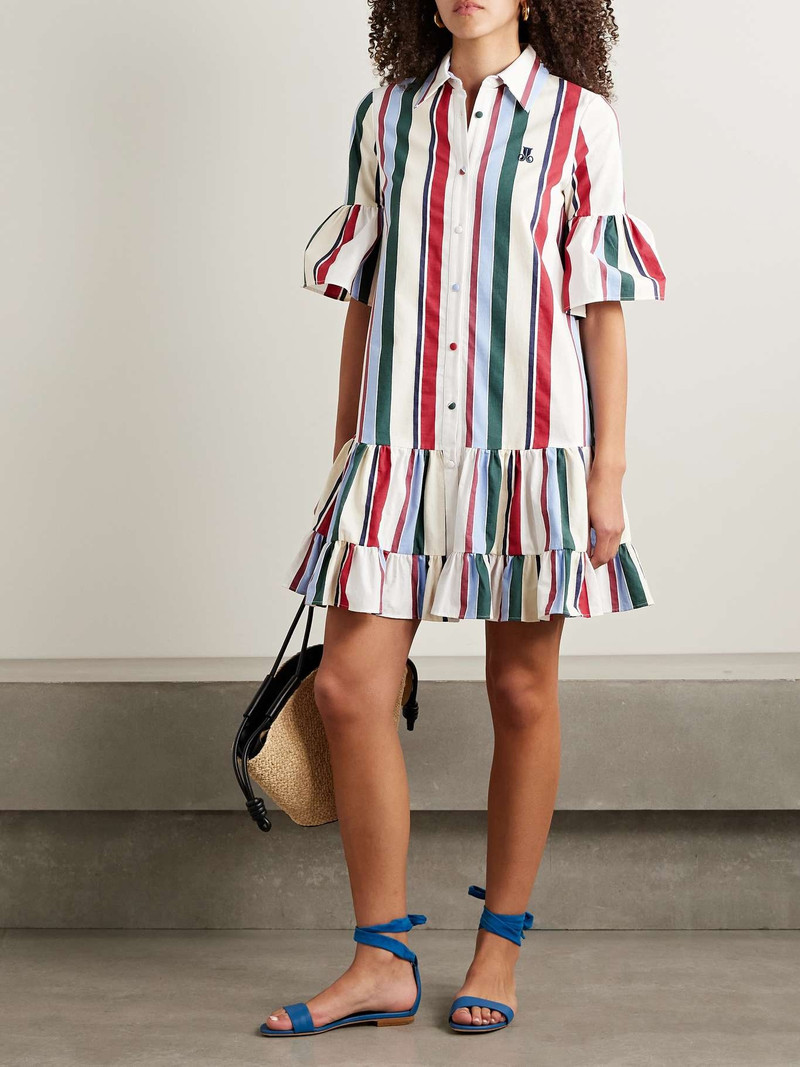 La DoubleJ Choux ruffled striped cotton-blend mini dress Ivory outlook
