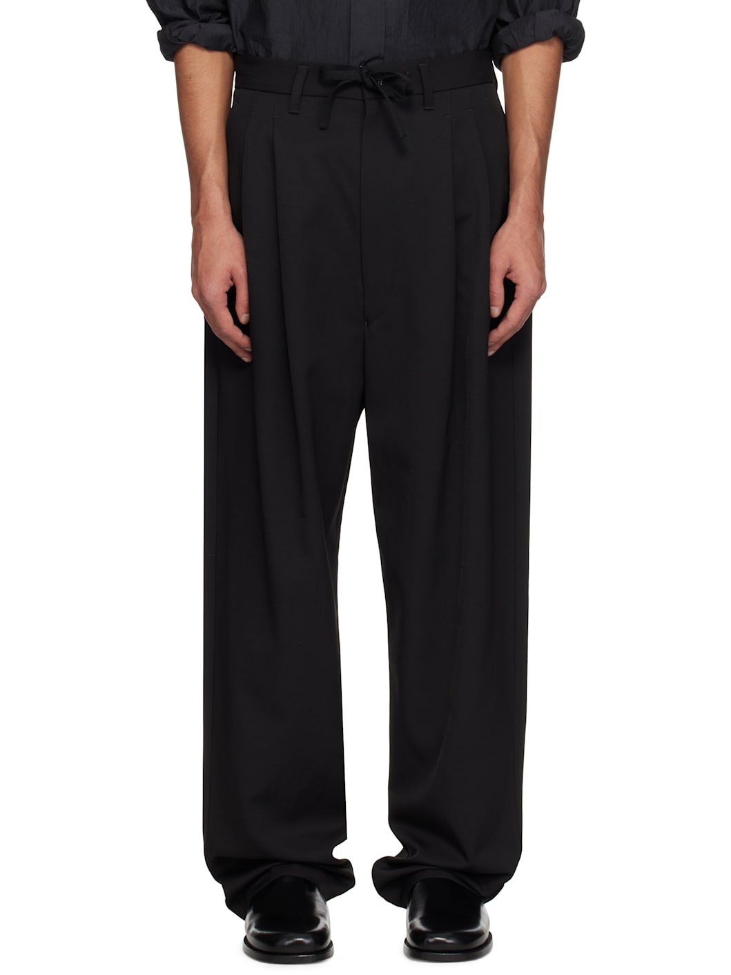 Black Drawstring Pleated Trousers - 1