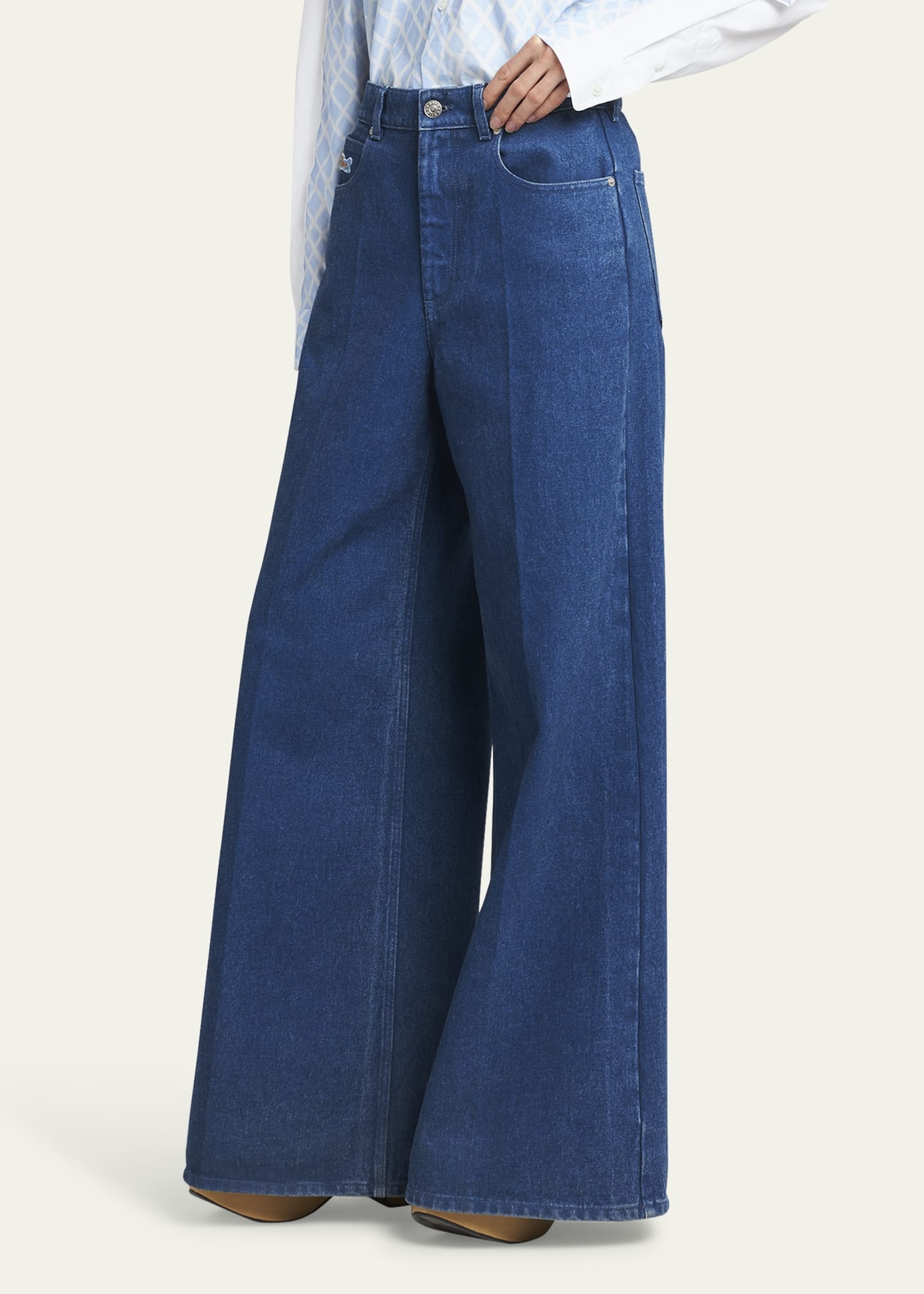 Logo-Embroidered Five-Pocket Wide-Leg Denim Jeans - 4