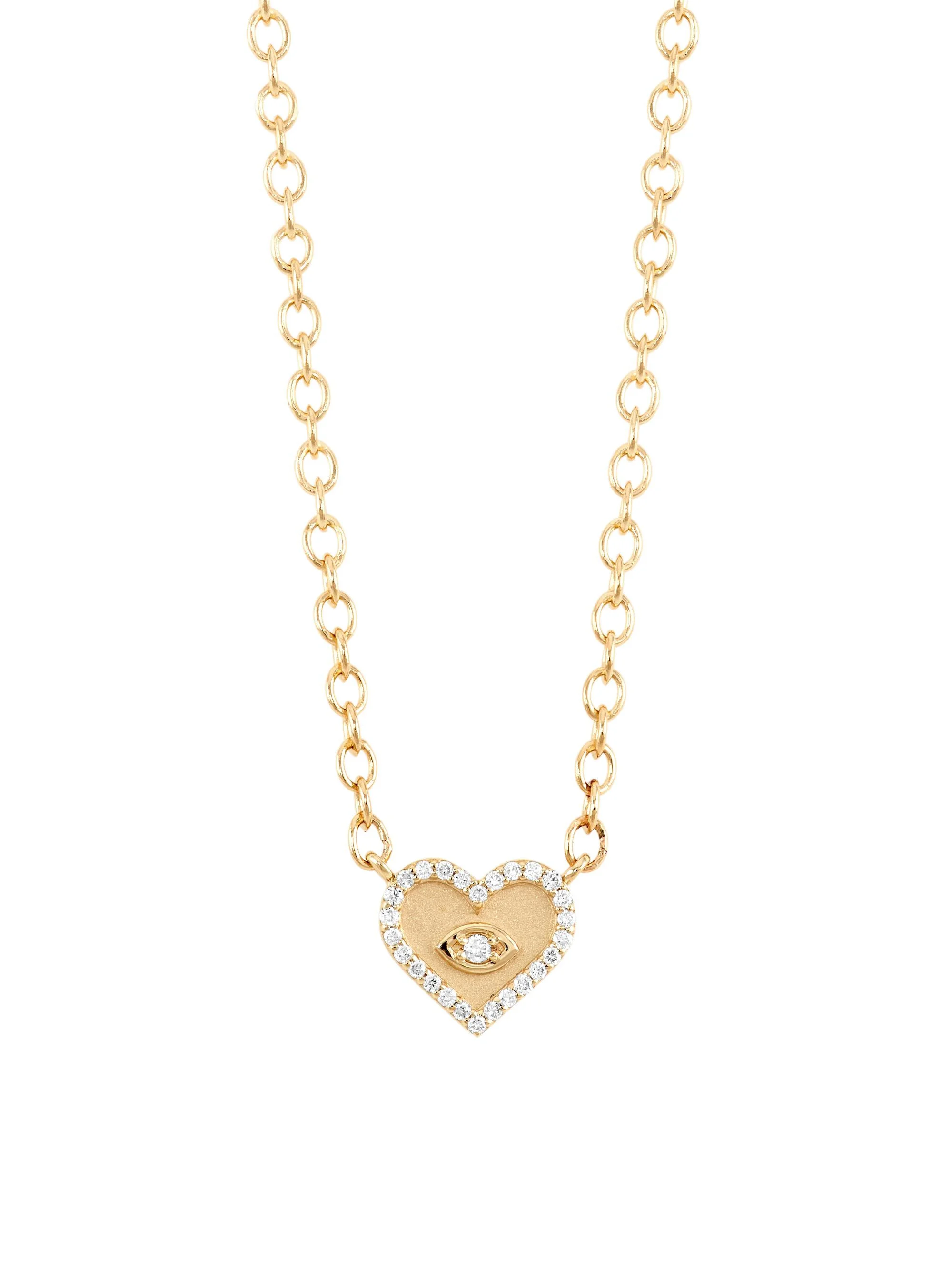 Women's 14K Yellow Gold & Diamond Small Evil-Eye Heart Pendant Necklace - 1