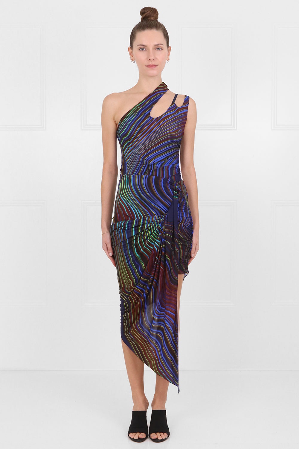 WAVE PRINT ASYMMETRIC SKIRT BLUE/LIME - 2