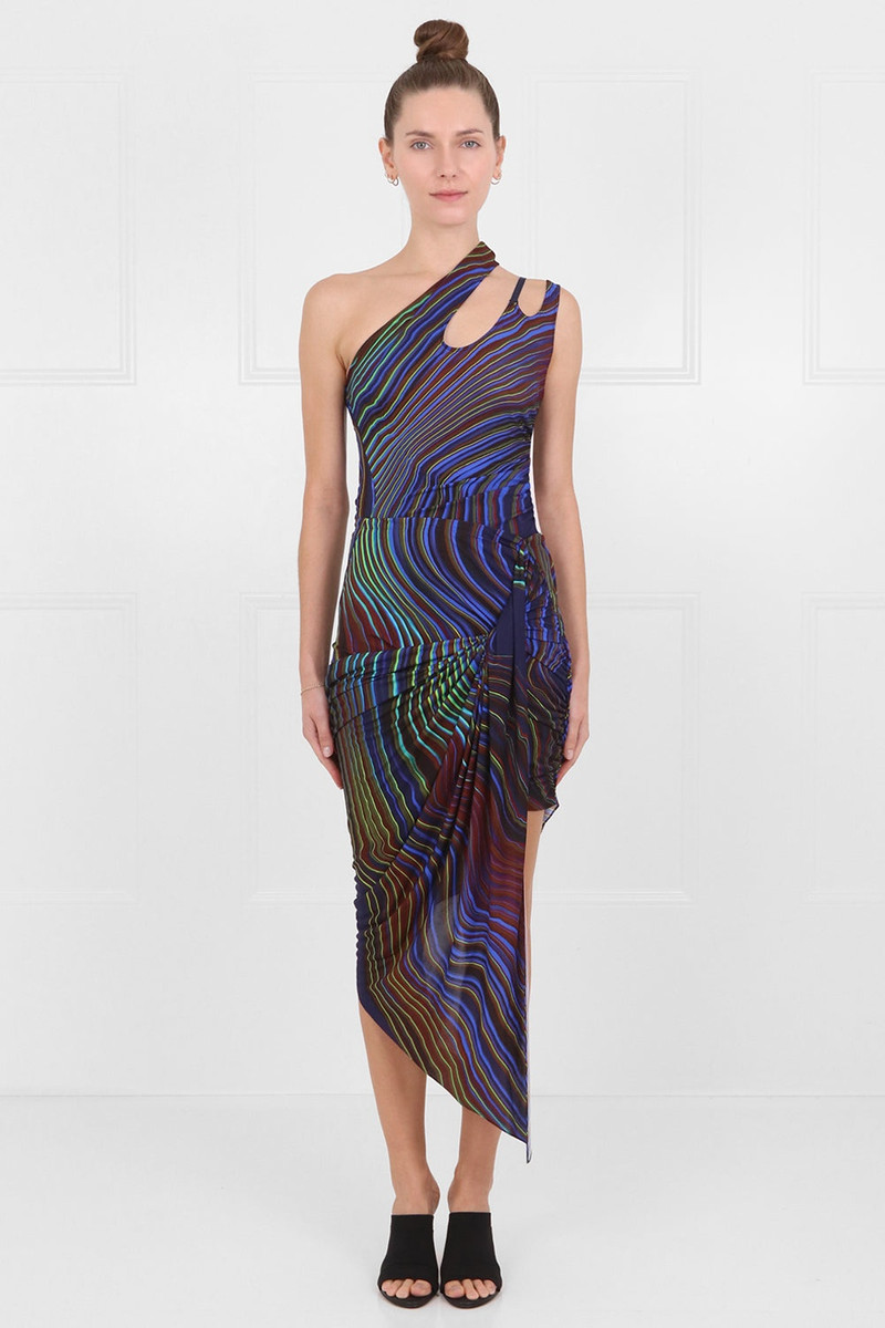 MUGLER WAVE PRINT ASYMMETRIC SKIRT BLUE/LIME outlook