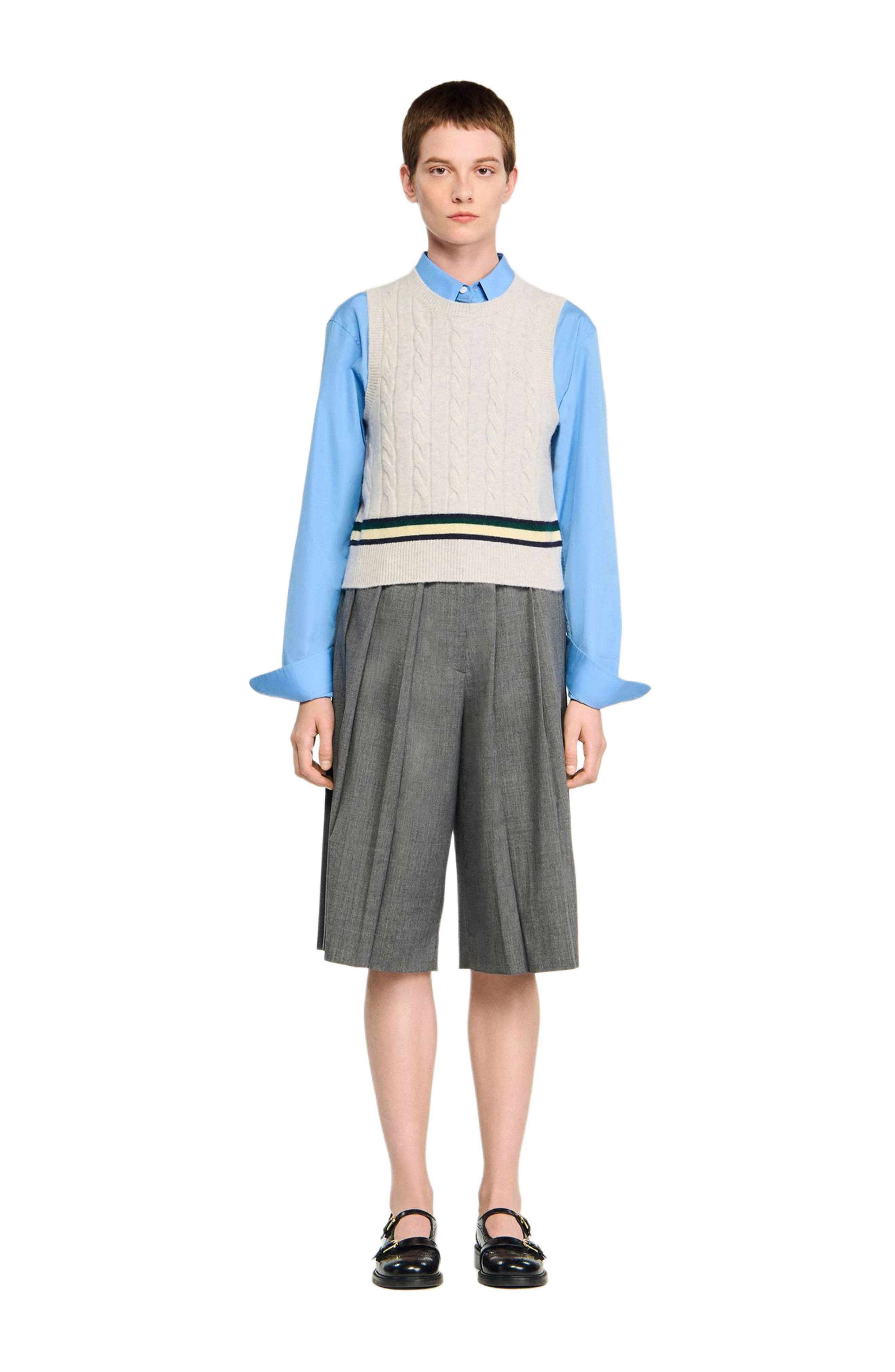 SANDRO Sleeveless cropped cable knit sweater in Grey at Nordstrom - 2