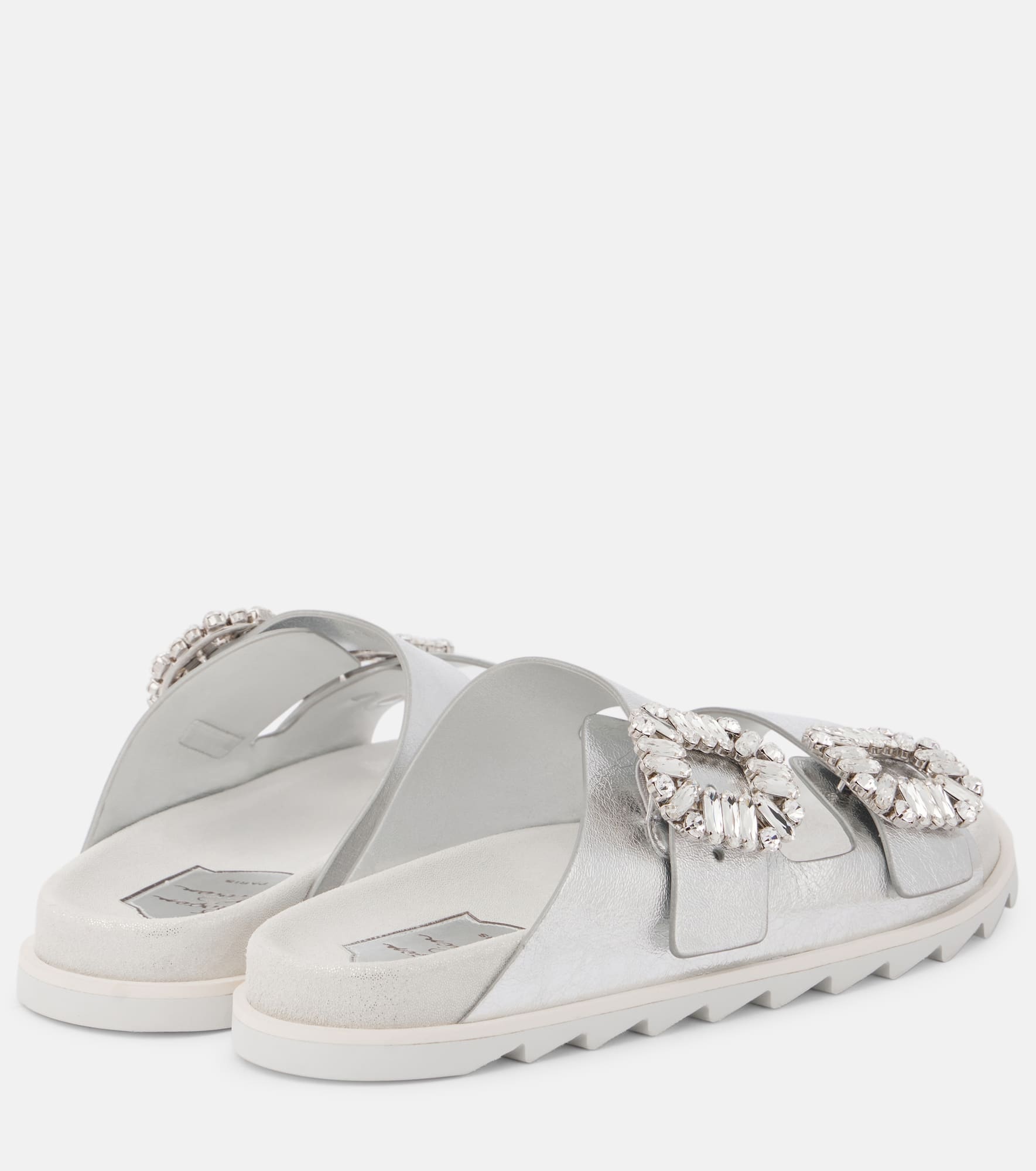 Crystal-embellished metallic leather slides - 2