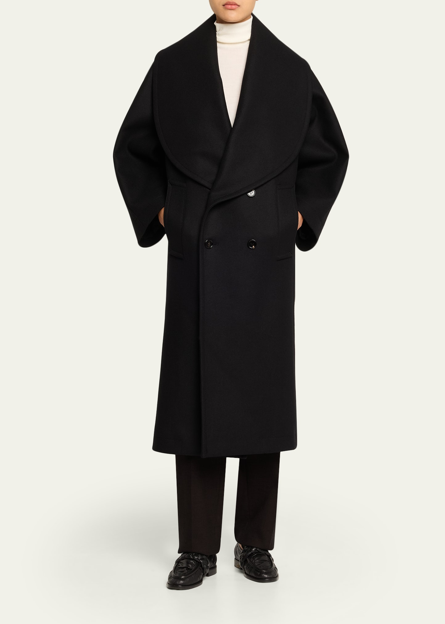 Oversized Collar Double-Breasted Wool-Blend Coat - 2