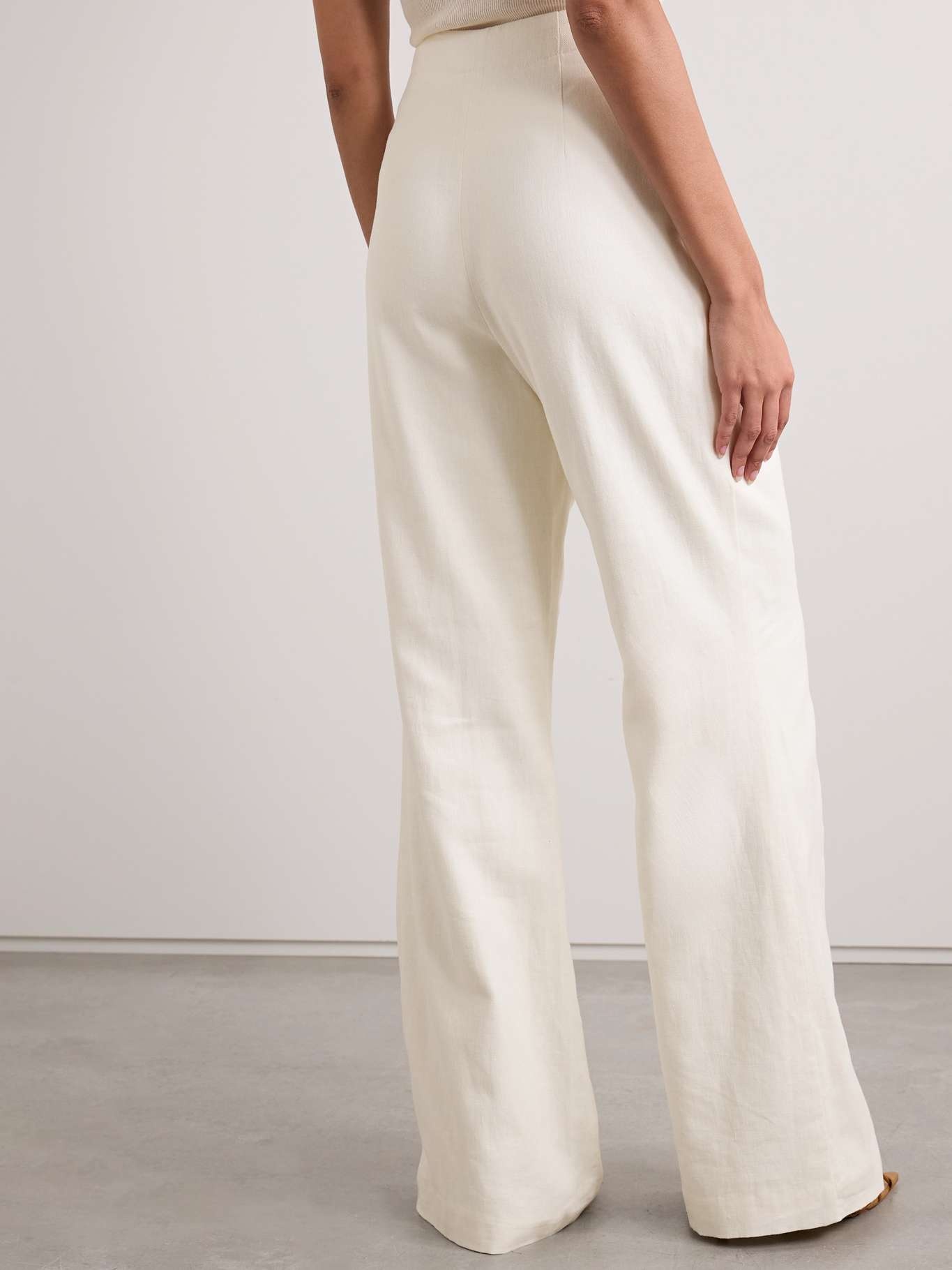 Cotton and linen-blend twill wide-leg pants - 4