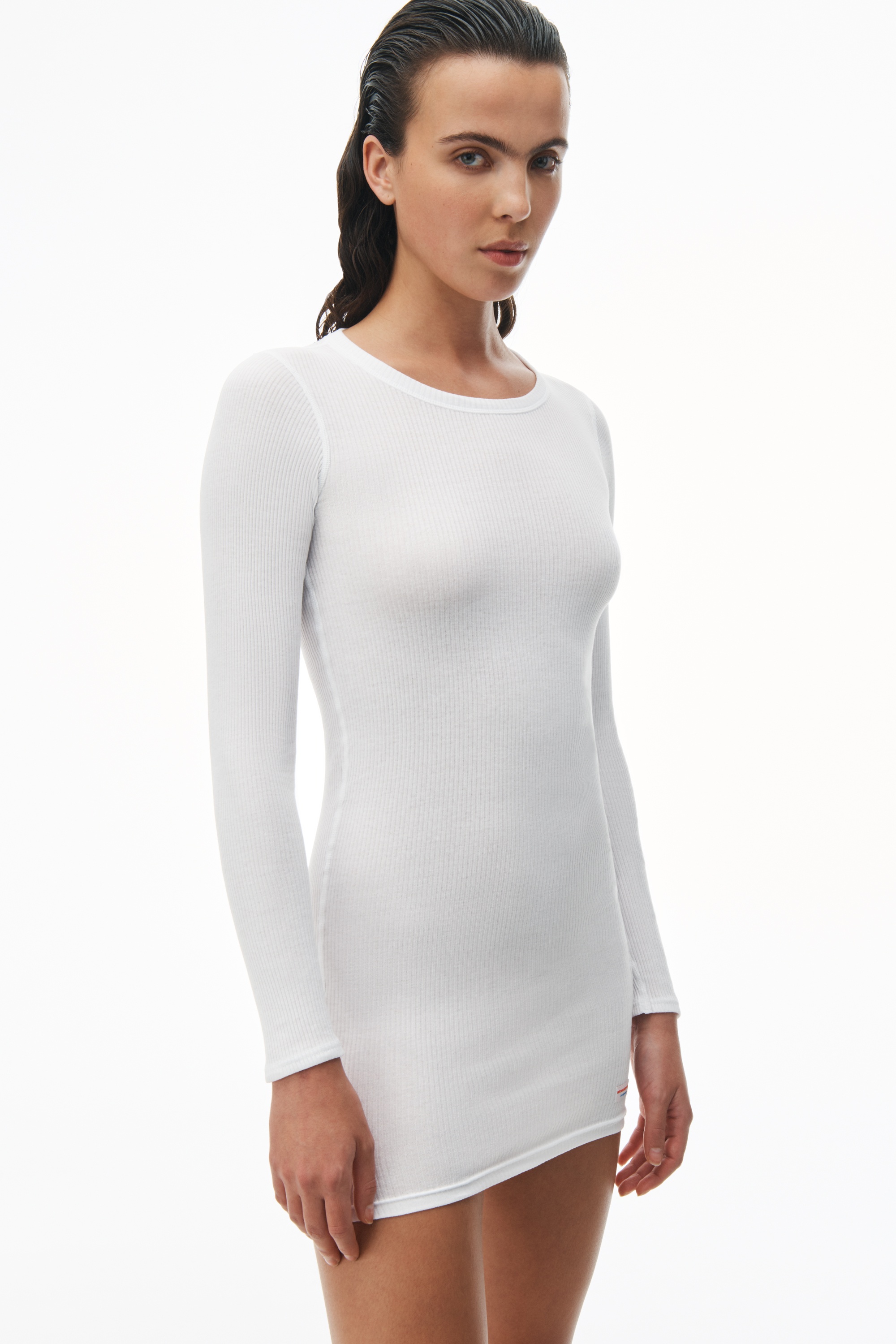 long sleeve loungewear dress in ribbed cotton jersey - 3