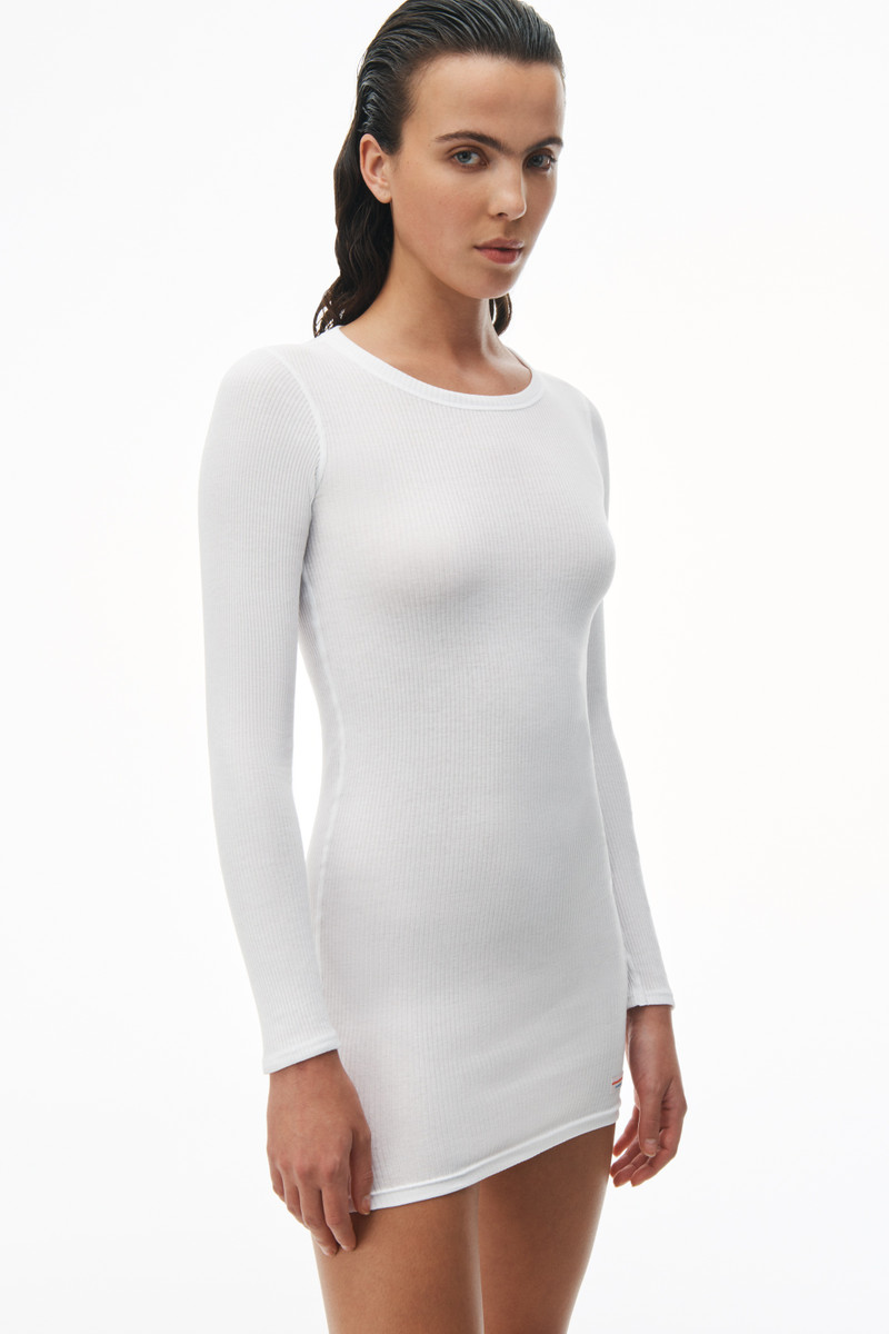 long sleeve loungewear dress in ribbed cotton jersey 3
