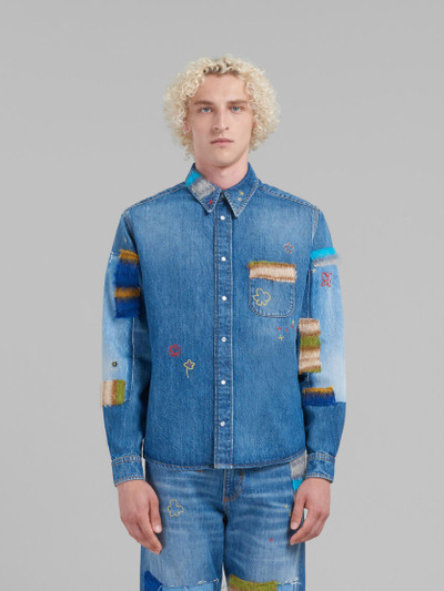 Marni BLUE BIO DENIM SHIRT WITH MOHAIR PATCHES outlook