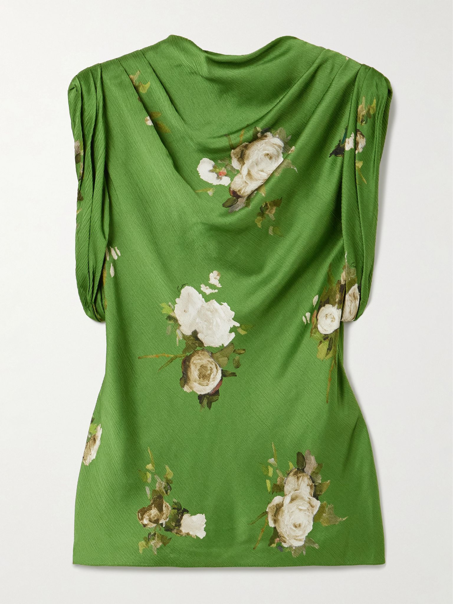Draped floral-print crinkled-satin top Green - 1