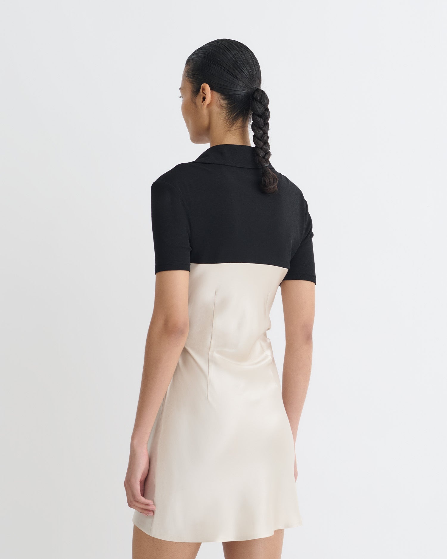 Mesh Jersey and Slip Satin Mini Dress - 4