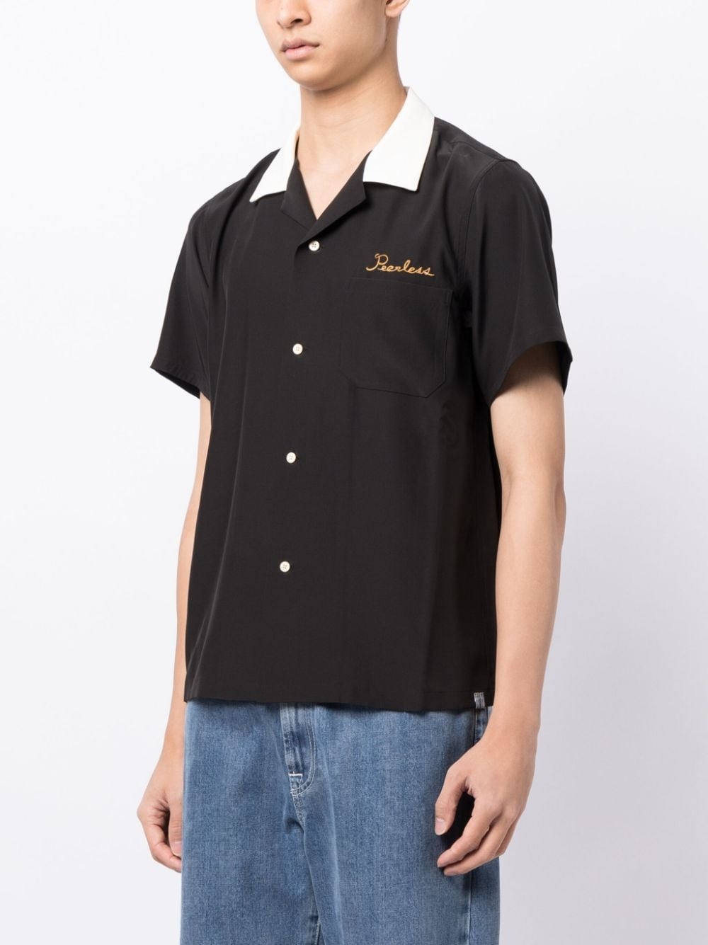logo-embroidered silk shirt - 3