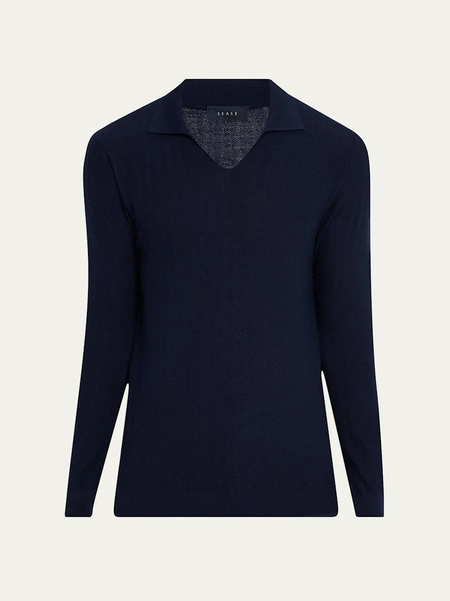 Men's Herringbone Johnny-Collar Polo Sweater - 1