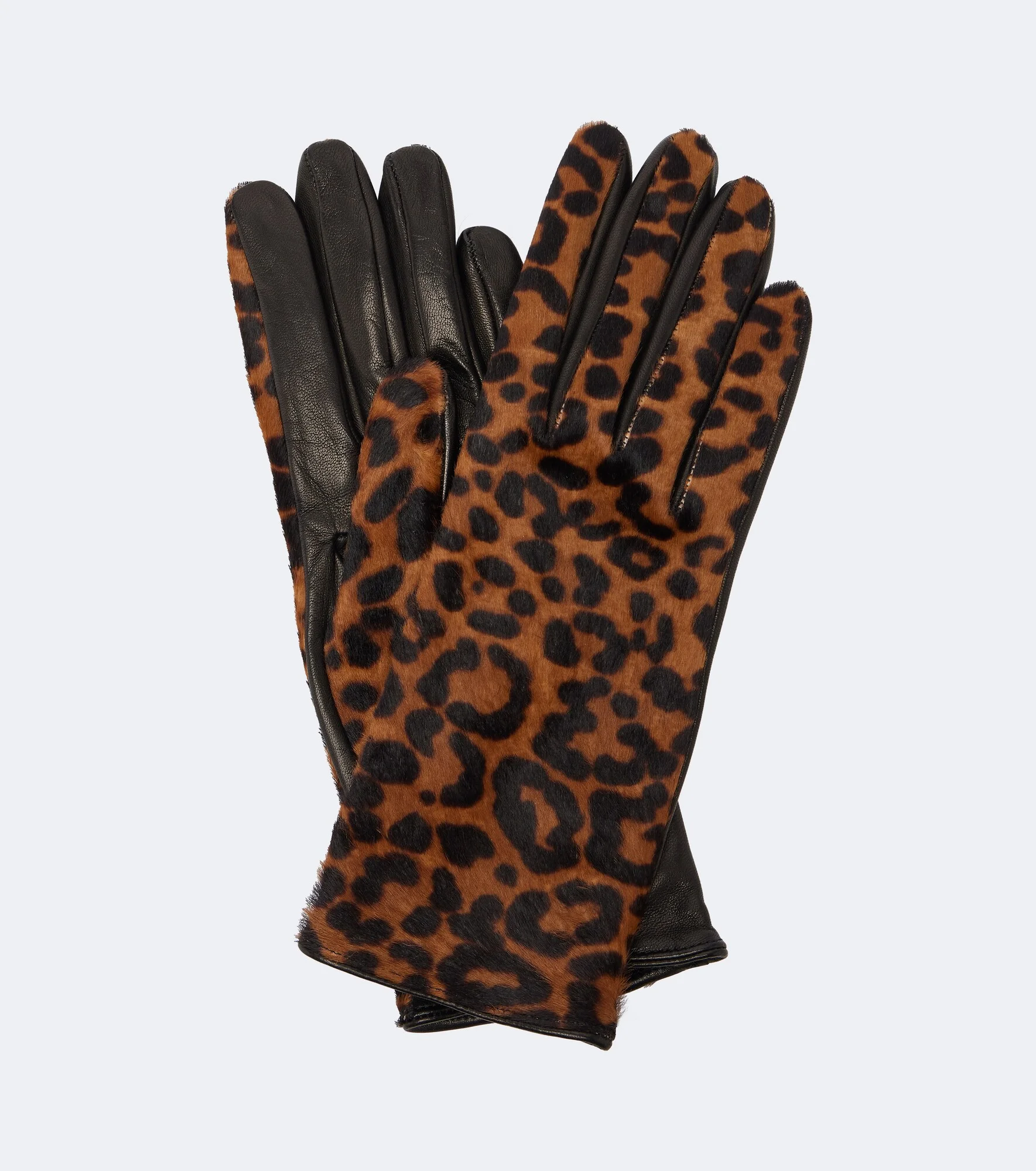 Leopard-print calf hair and leather gloves - 1