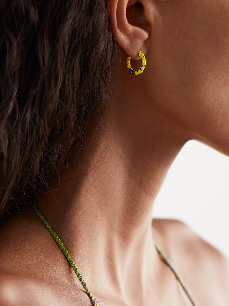 Yvonne Léon 9-karat gold, enamel and diamond hoop earrings Gold outlook